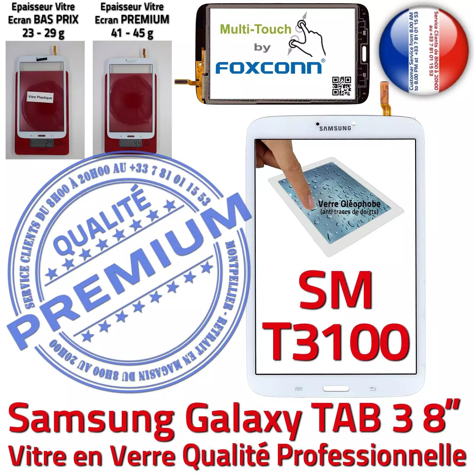 Samsung SM T3100 Galaxy TAB3 8 inch Vitre Tactile en Verre Assemblée Ecran Blanc Prémonté Qualité Supérieure PREMIUM à coller