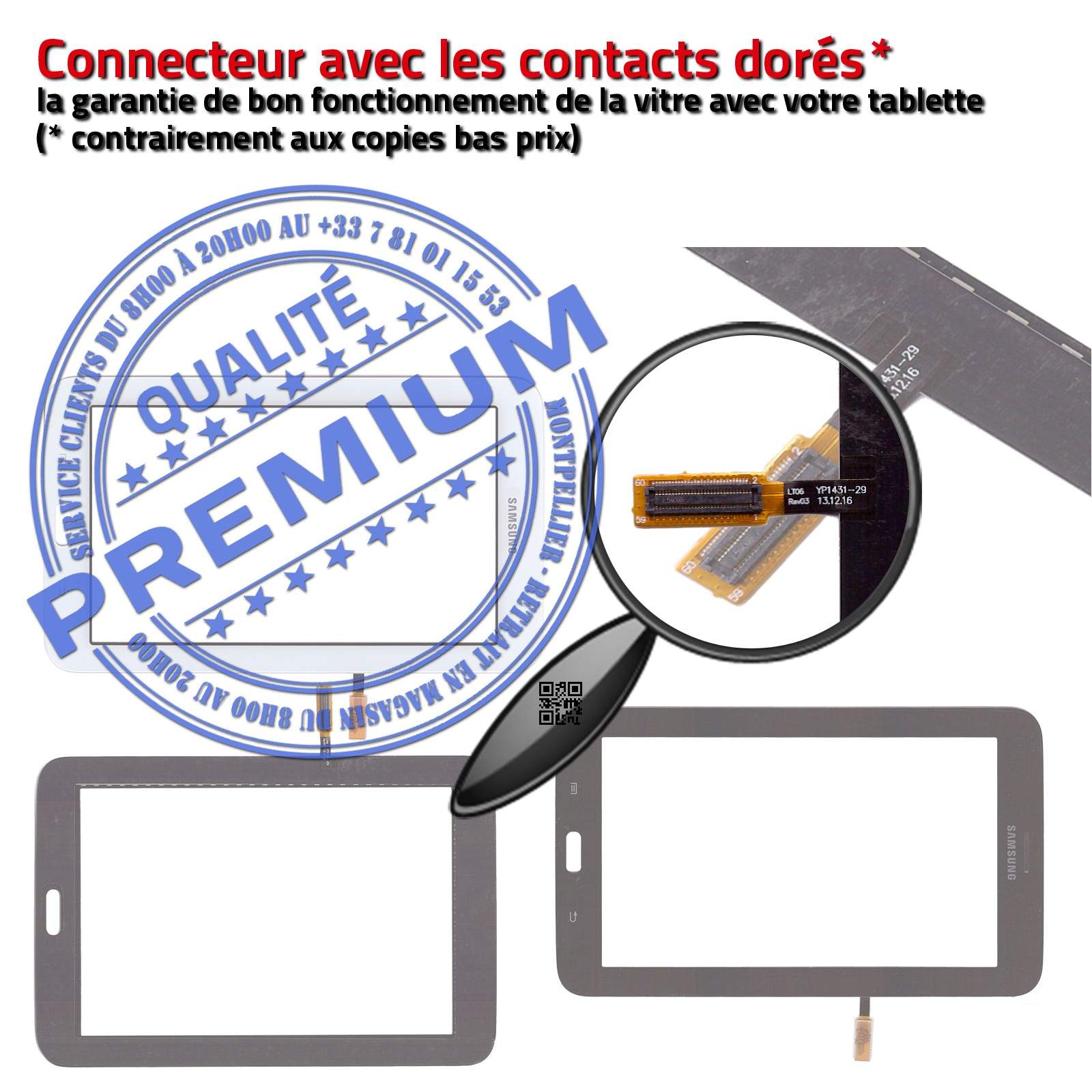 Samsung SM T113 Galaxy LITE TAB3 Vitre Tactile en Verre Qualité Supérieure PREMIUM Assemblée Adhésif LCD Ecran Noir Prémonté