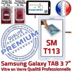 Tab3 SM Supérieure Verre Galaxy T113 Blanc LITE Adhésif Prémonté SM-T113 TAB3 PREMIUM Qualité Assemblée Vitre Tactile LCD Samsung Blanche Ecran en