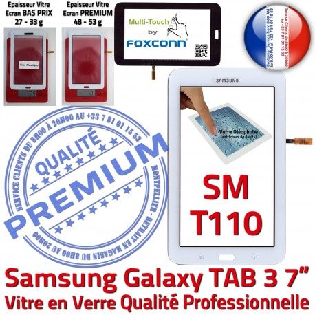TAB3 LITE SM T110 Blanche Galaxy Qualité Adhésif SM-T110 Blanc Assemblée Prémonté Samsung Verre Ecran PREMIUM Supérieure Tactile Vitre LCD en