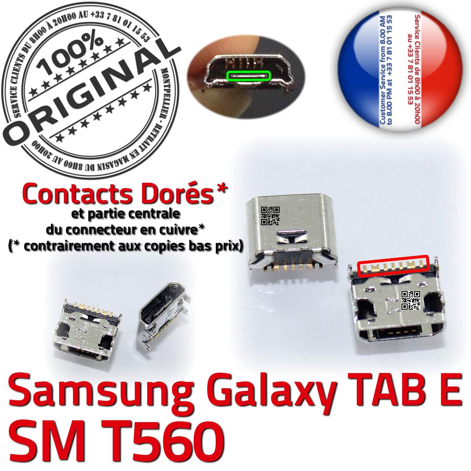 ORIGINAL Samsung Galaxy TAB E SM T560 Connecteur de charge à souder Micro  USB Pins Dorés Dock Prise Connector Chargeur 9 inch