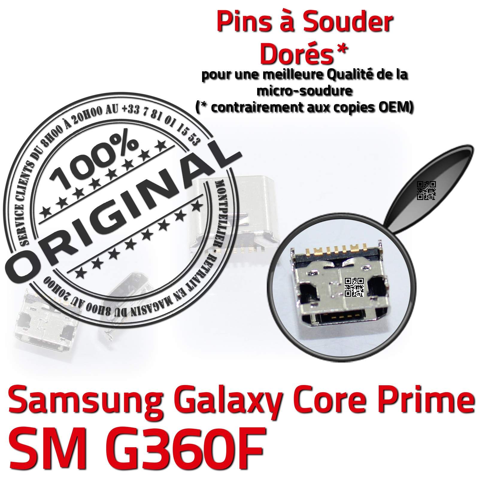 ORIGINAL Samsung Galaxy Core Prime SM G360F Connecteur de charge à souder USB