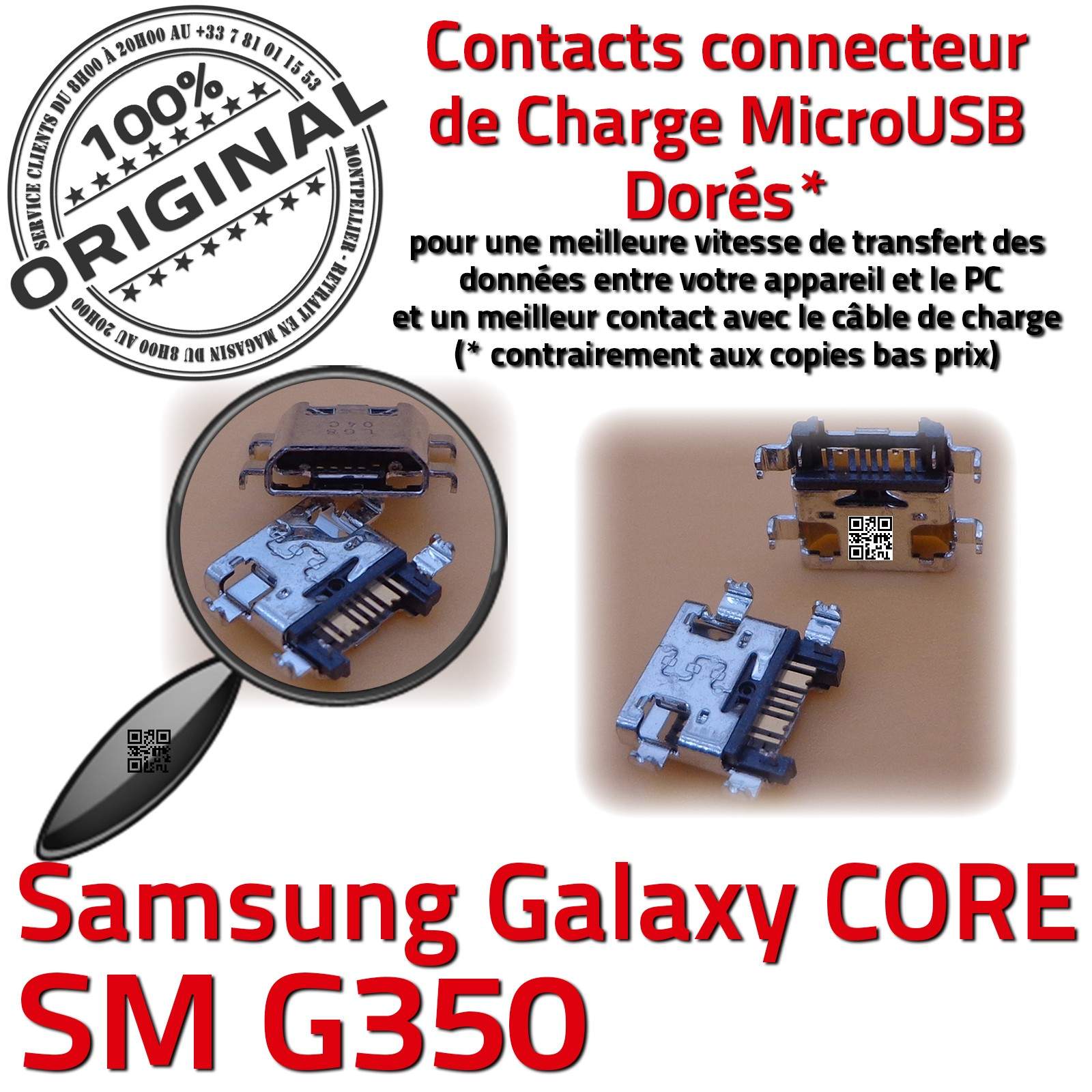 Samsung Galaxy Core Plus SM-G350 Prise de charge MicroUSB Qualité ORIGINAL à souder Pins Dorés Dock Fiche Connector Chargeur