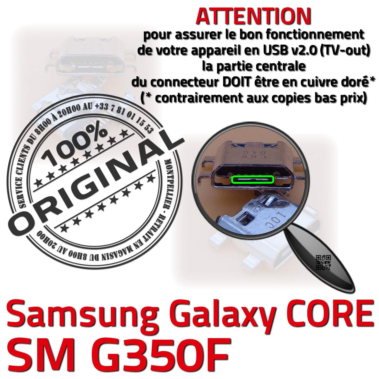 Changer Jack Connexion Câble Contacts Qualité Démontage Smartphone SM G350F Remplacement PORT Micro USB SAMSUNG Galaxy Core PLUS SM-G350F Connecteur de Charge ORIGINAL à souder Soudures Carte Mère Prise Chargeur Réparation Changement Connector Pins Dorés