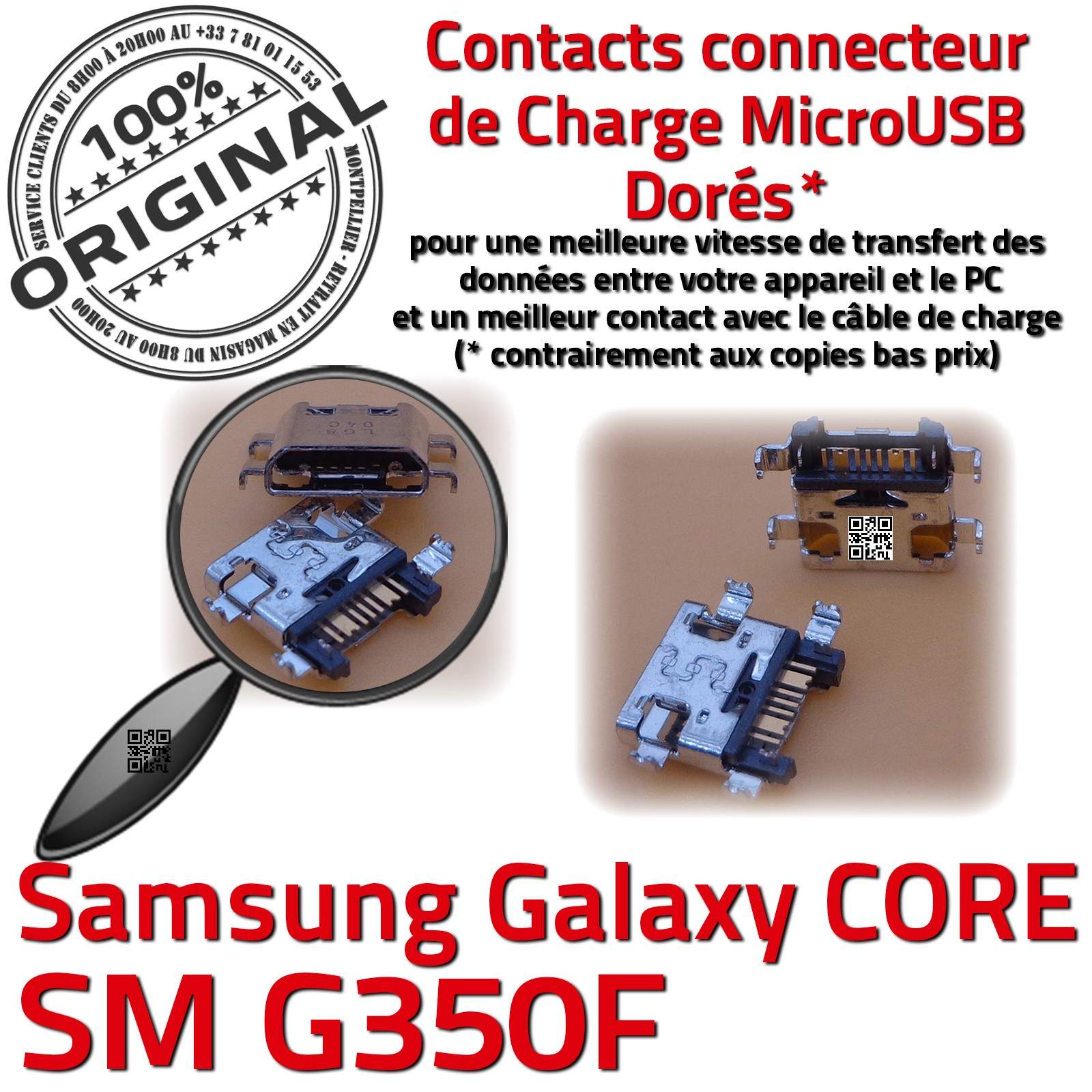 Samsung Galaxy Core Plus SM-G350F Prise de charge MicroUSB Qualité ORIGINAL à souder Pins Dorés Dock Fiche Connector Chargeur