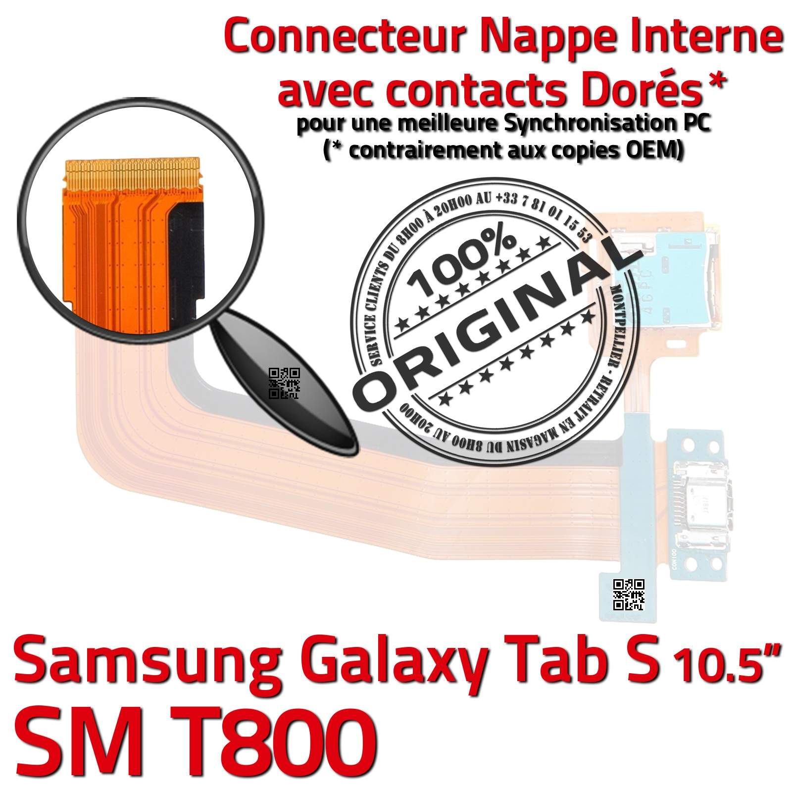 TAB S SM T800 ORIGINAL Samsung Galaxy Connecteur de Charge Chargeur Micro USB Nappe Qualité Contacts Dorés Réparation Lecteur SD