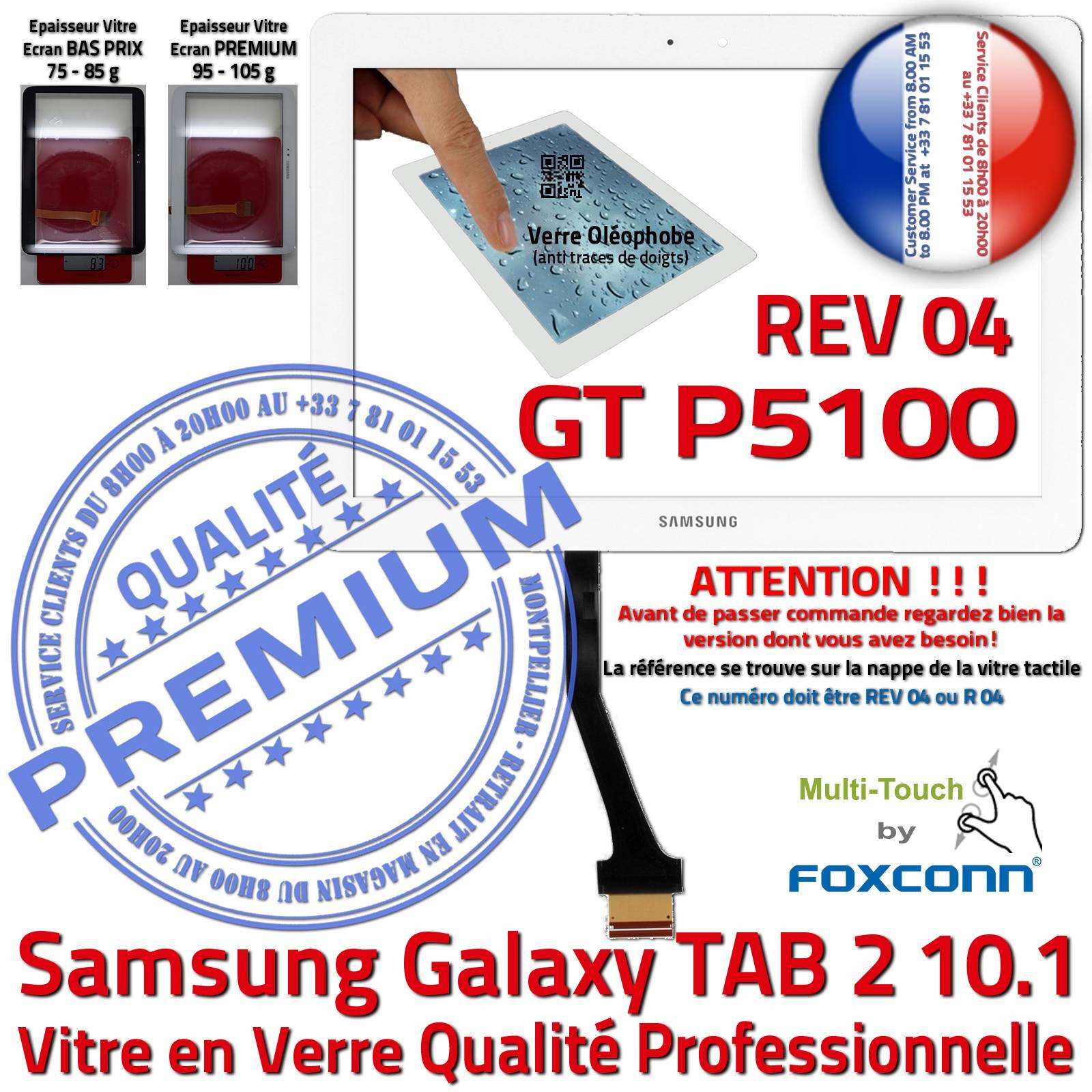 Samsung GT P5100 REV R 04 Galaxy TAB2 10.1 Vitre Tactile Blanche en Verre Qualité PREMIUM Assemblée Adhésif LCD Ecran Prémonté