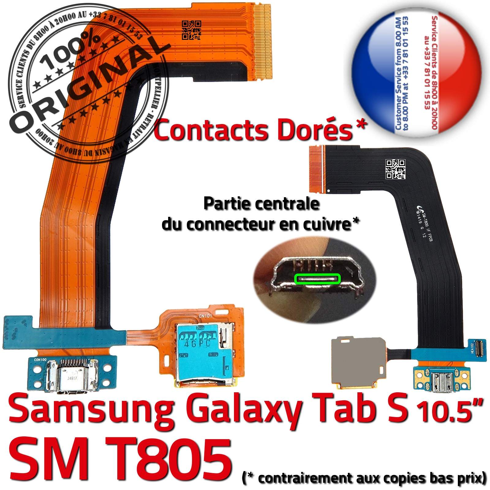 TAB S SM T805 Lecteur de Carte Mémoire SD Connecteur de Charge Micro USB ORIGINAL Samsung Galaxy Nappe PORT Chargeur Qualité