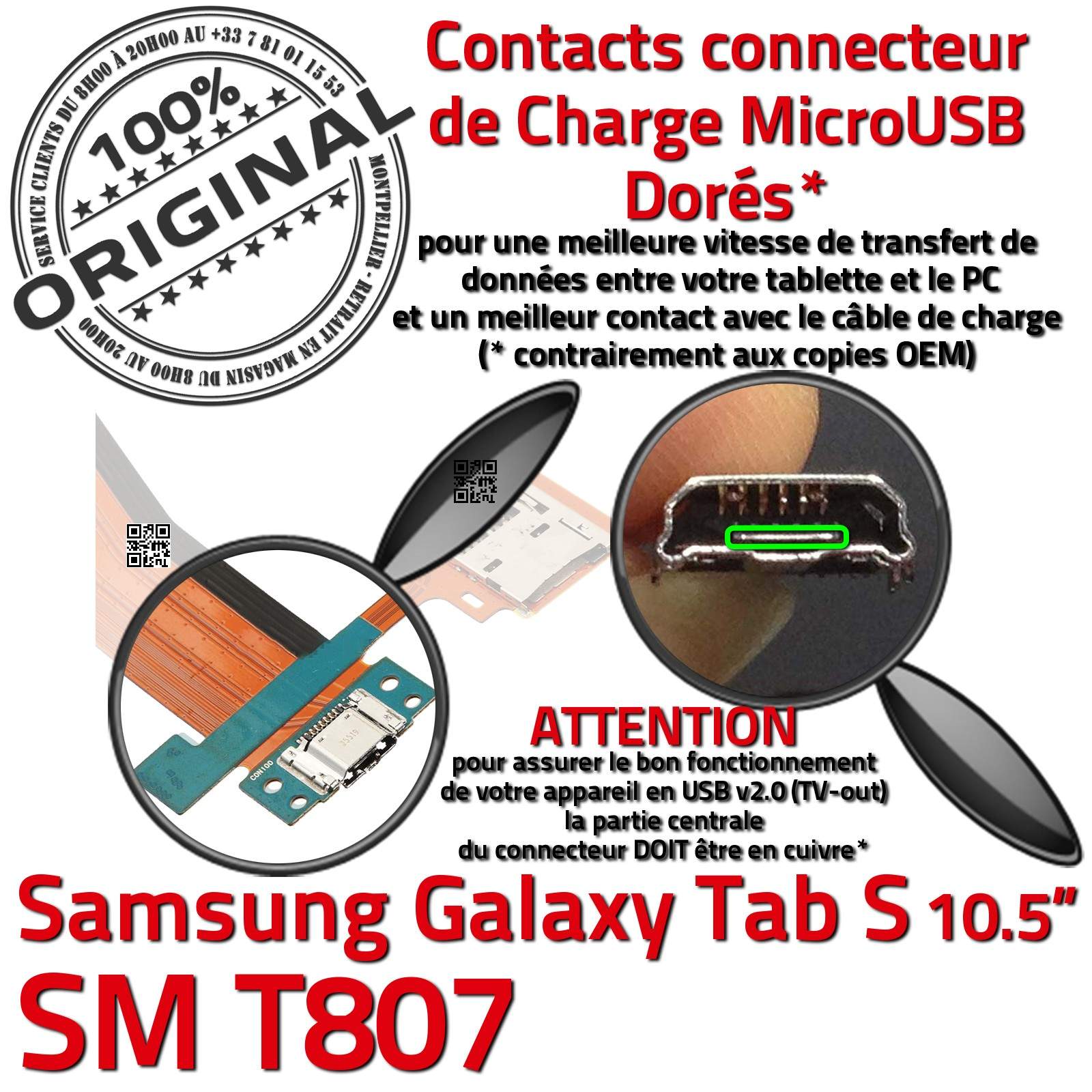 Réparation Port Micro USB Qualité SLOT Emplacement Carte Mémoire SD SAMSUNG Galaxy TAB-S SM T807,TAB S SM-T807 Prise Chargeur Nappe OFFICIELLE de Charge Démontage Remplacement Cable Jack Flex Connecteur d'Origine Mère Tablette Changement Lecteur