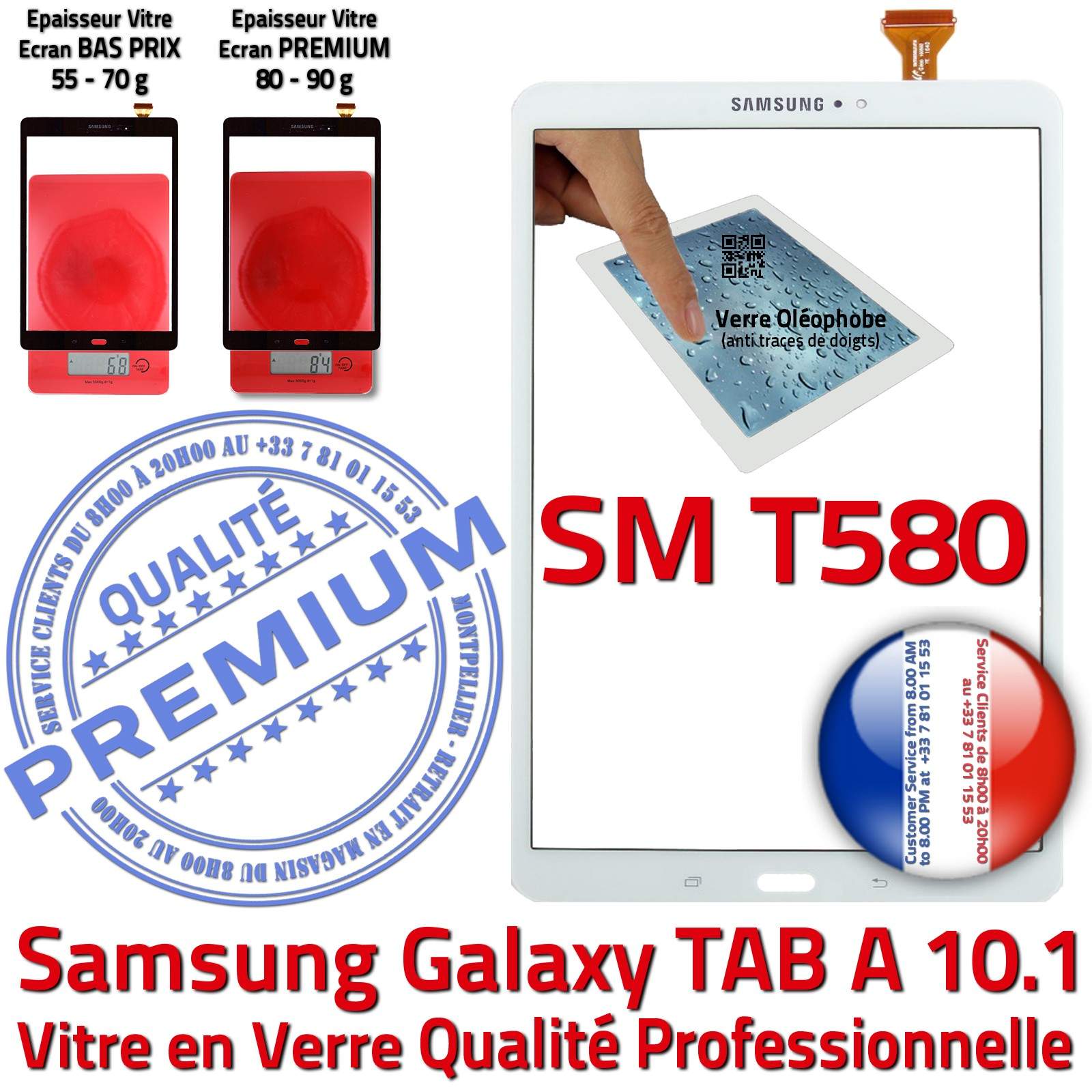Vitre Tactile Blanche Samsung Galaxy TAB-A SM-T580 10.1 in Résistante aux  Chocs en Verre Ecran Blanc Qualité Supérieure PREMIUM