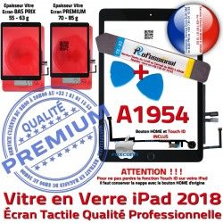 A1954 HOME Precollé - Adhésif Démontage Réparation iPad PREMIUM Noire N Qualité 6 KIT Verre Tactile PACK Outils Oléophobe Vitre Bouton