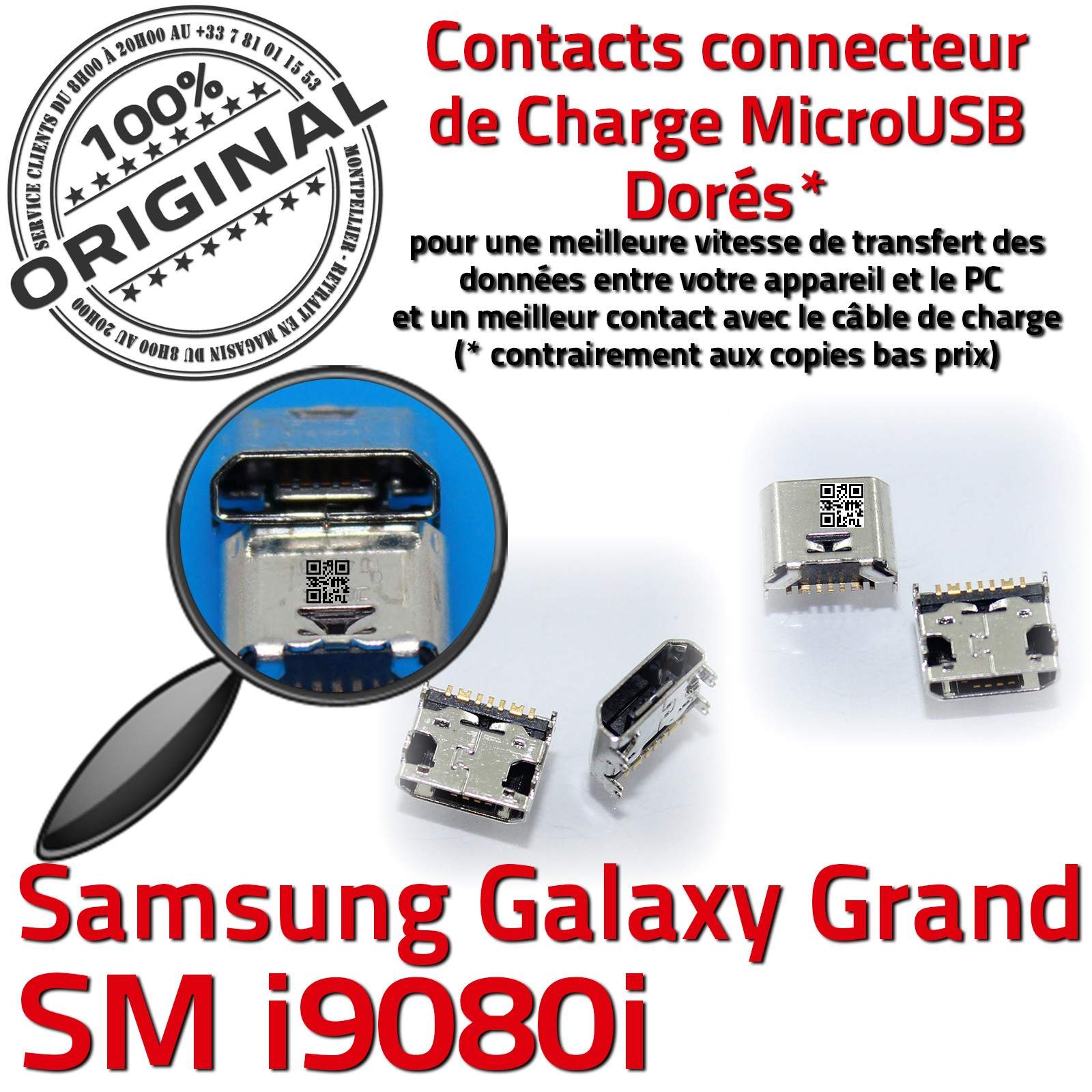 ORIGINAL Samsung Galaxy Grand GT i9080i Connecteur de charge à souder Micro USB Pins Dorés Dock Prise Connector Chargeur Qualité