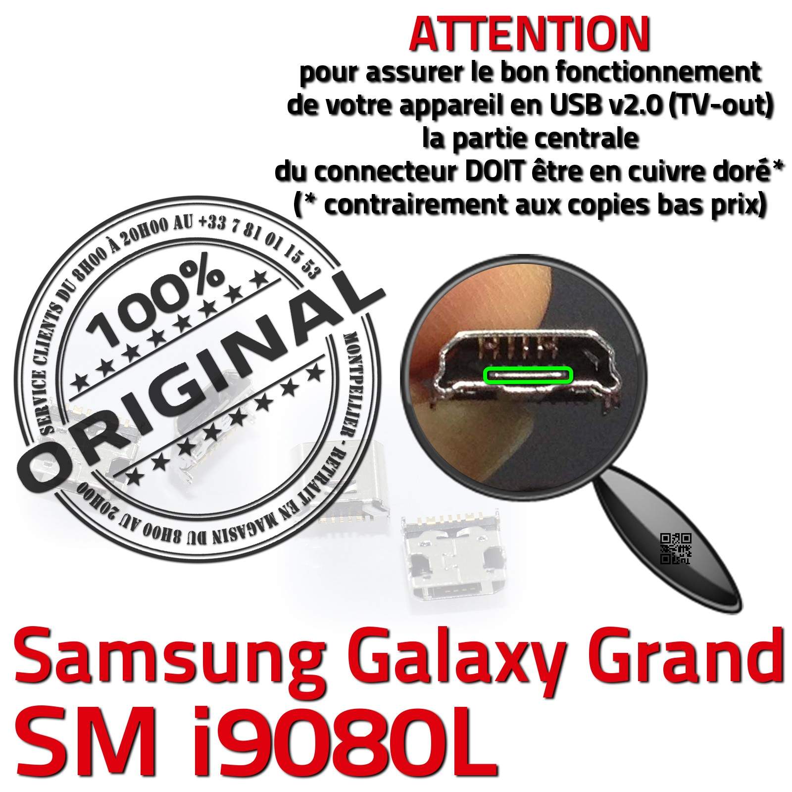 Téléphone Remplacement PORT Micro USB Samsung Galaxy Grand GT i9080L GT-i9080L Connecteur de Charge à souder Soudure Carte Mère Prise Chargeur Changer Jack Connexion Câble Contacts Qualité Démontage Smartphone Réparation Changement micro-soudure Pins