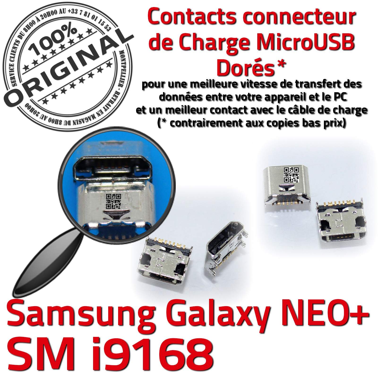 ORIGINAL Samsung Galaxy NEO+ Plus GT i9168 Connecteur charge à souder Micro USB Pins Dorés Dock Prise Connector Chargeur Qualité