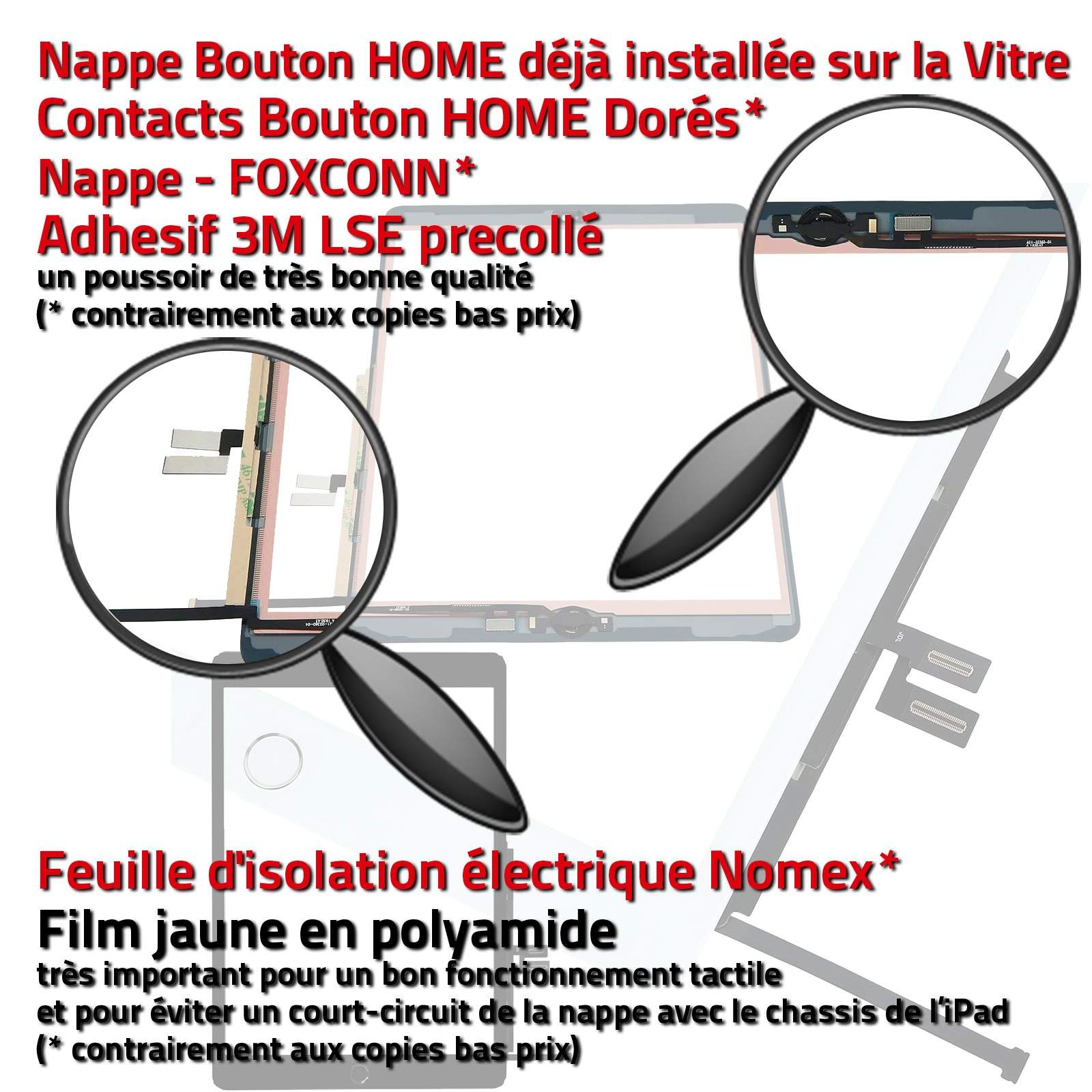 Vitre Tactile iPad A2197 Blanc Ecran Assemblé Nappe Bouton HOME Adhésif Prémonté