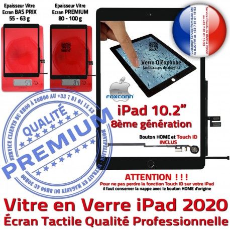 iPad A2270 A2428 A2429 A2430 N Oléophobe 2020 HOME Caméra Fixation Vitre Precollé Adhésif Qualité A++ Bouton Ecran Remplacement Noir Verre PREMIUM Tactile