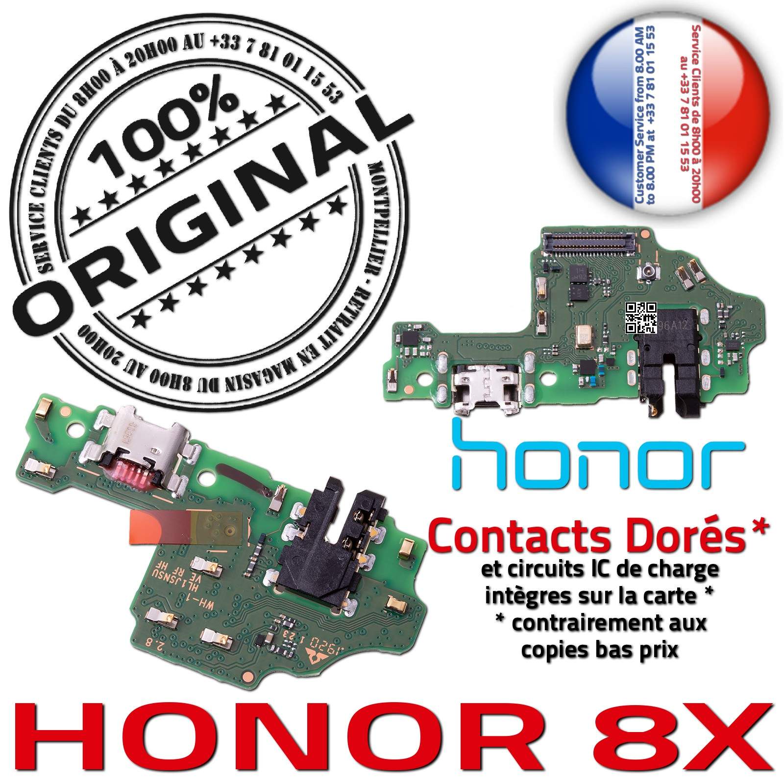 Honor 8X Connecteur Chargeur ORIGINAL Téléphone Huawei Prise Charge PORT USB Nappe OFFICIELLE Qualité Microphone Antenne RESEAU