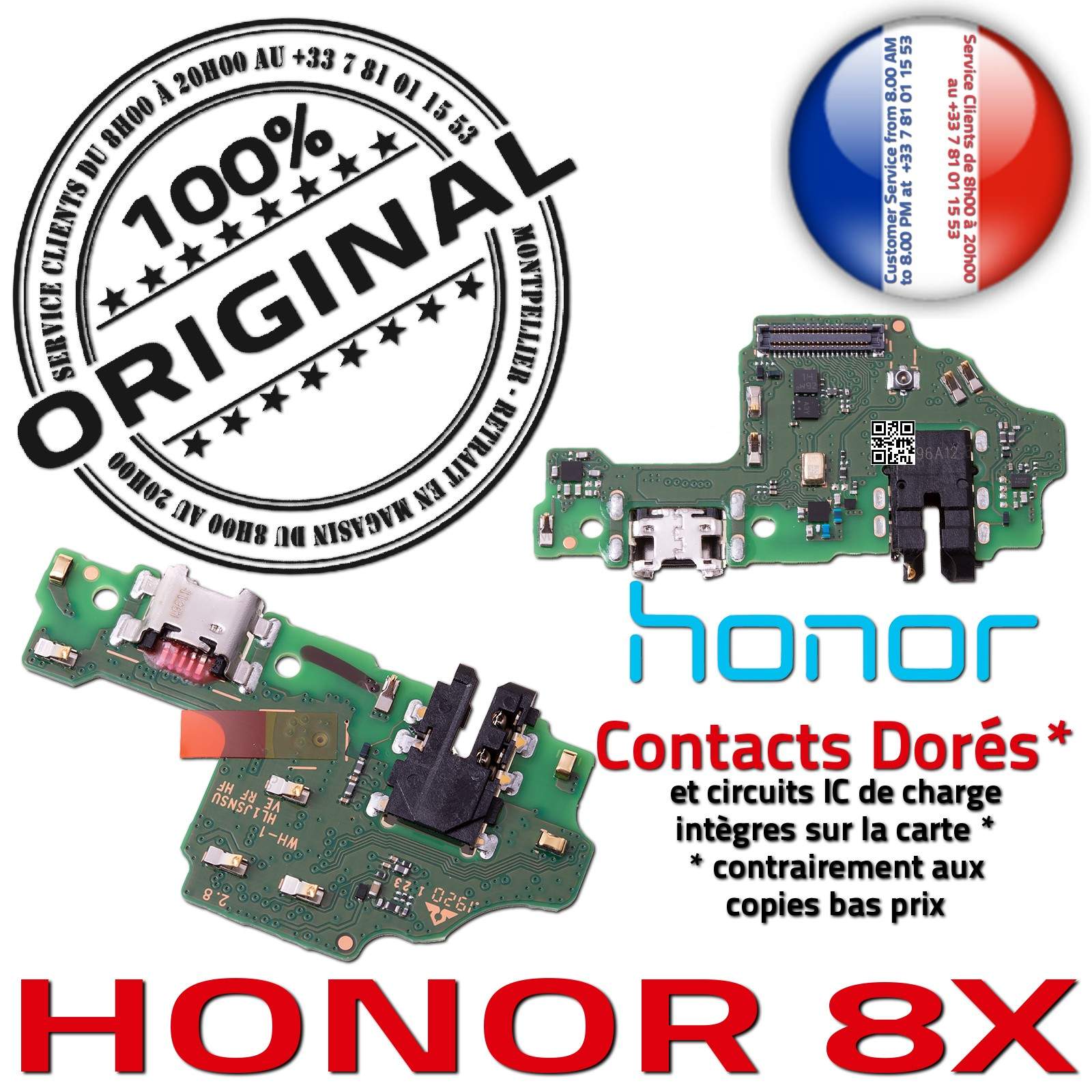 Honor 8X Prise Alimentation Chargeur USB Micro ORIGINAL Téléphone PORT Nappe Charge OFFICIELLE Qualité Microphone Antenne Câble