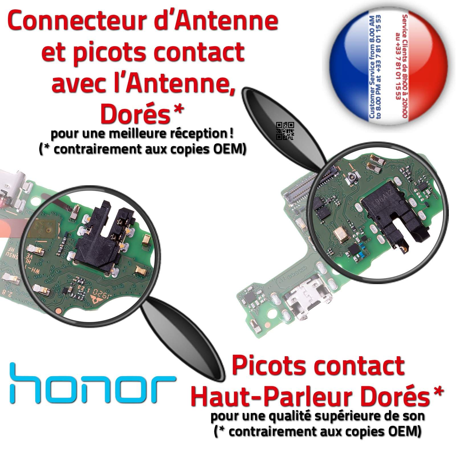 Honor 8X Prise Alimentation Chargeur USB Micro ORIGINAL Téléphone PORT Nappe Charge OFFICIELLE Qualité Microphone Antenne Câble