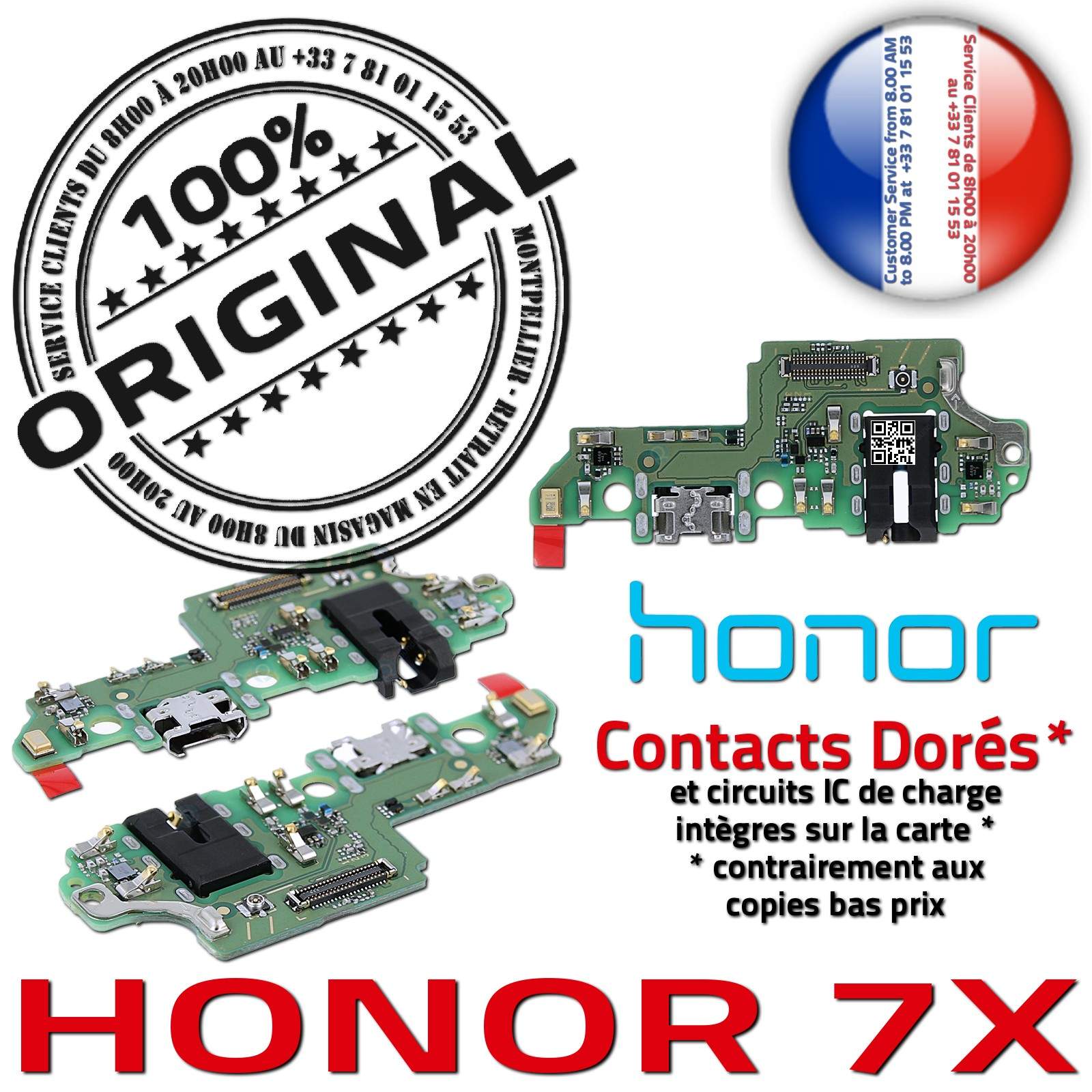 Honor 7X Charge Rapide Connecteur Micro USB ORIGINAL Prise Chargeur Nappe OFFICIELLE Qualité Microphone Antenne RESEAU Câble