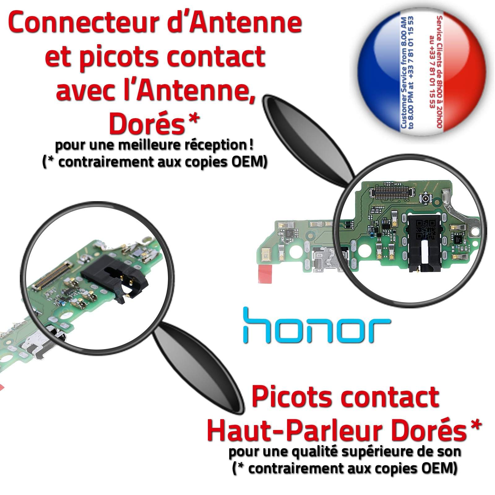 Honor 7X Charge Rapide Connecteur Micro USB ORIGINAL Prise Chargeur Nappe OFFICIELLE Qualité Microphone Antenne RESEAU Câble