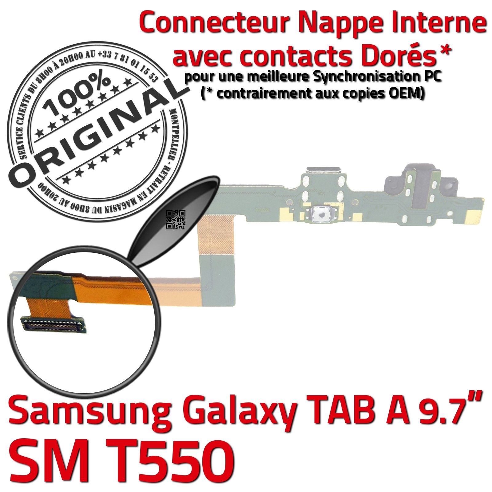 TAB A SM T550 ORIGINAL Samsung Galaxy Connecteur de Charge Chargeur MicroUSB Nappe OFFICIELLE Qualité Contact Doré Réparation