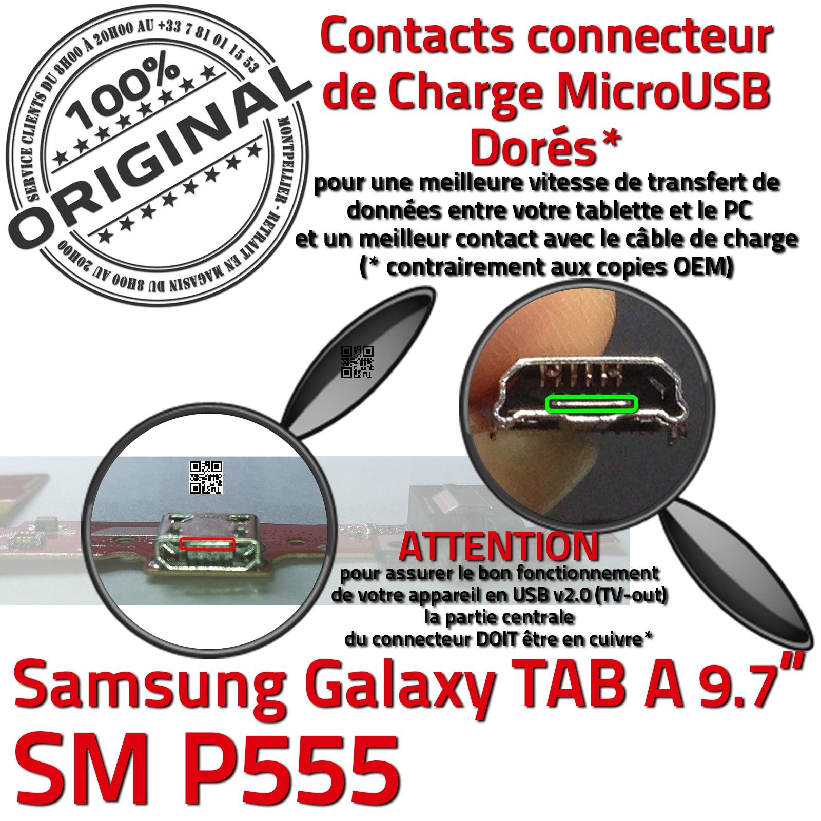 Connecteur d'Origine Prise Chargeur Micro-USB Qualité Carte Mère Réparation Bouton HOME Nappe OFFICIELLE de Charge SM-P555 Changement Jack Ecouteurs Casque Flex Haut Parleur Port Micro USB SAMSUNG Galaxy TAB A 9.7 Remplacement Câble Tablette SPEN SM P555