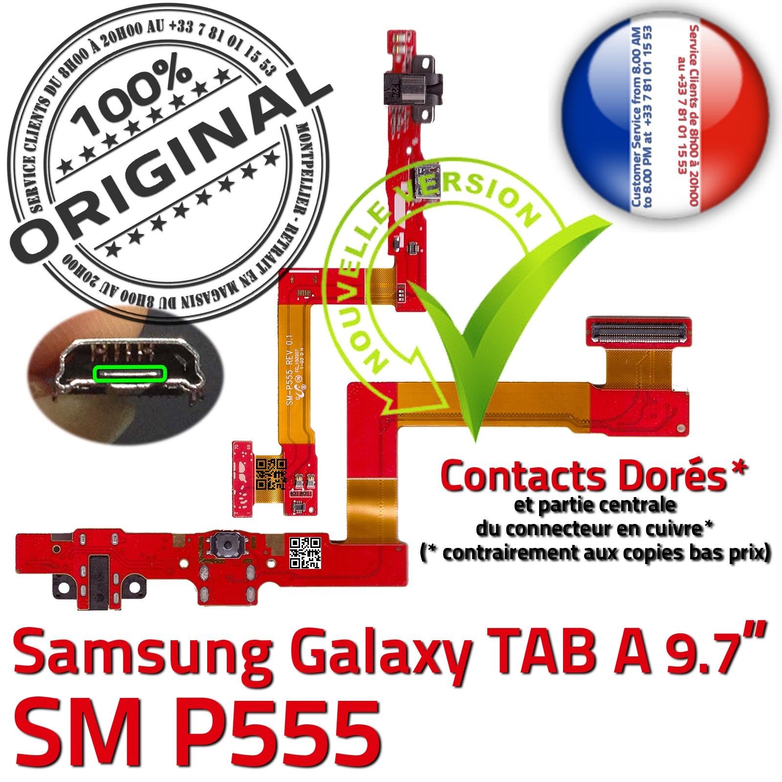 TAB A SM P555 ORIGINAL Samsung Galaxy Connecteur Charge Chargeur MicroUSB Nappe Réparation Jack Ecouteurs Casque Bouton HOME