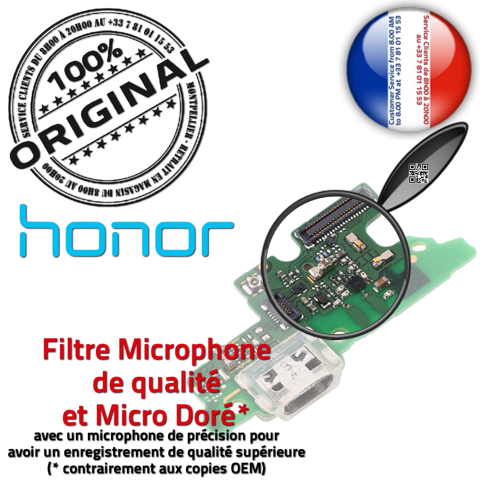 ORIGINAL Honor 6X Connecteur de Charge Prise Chargeur Micro USB Nappe  OFFICIELLE Qualité Microphone Antenne RESEAU Câble JACK