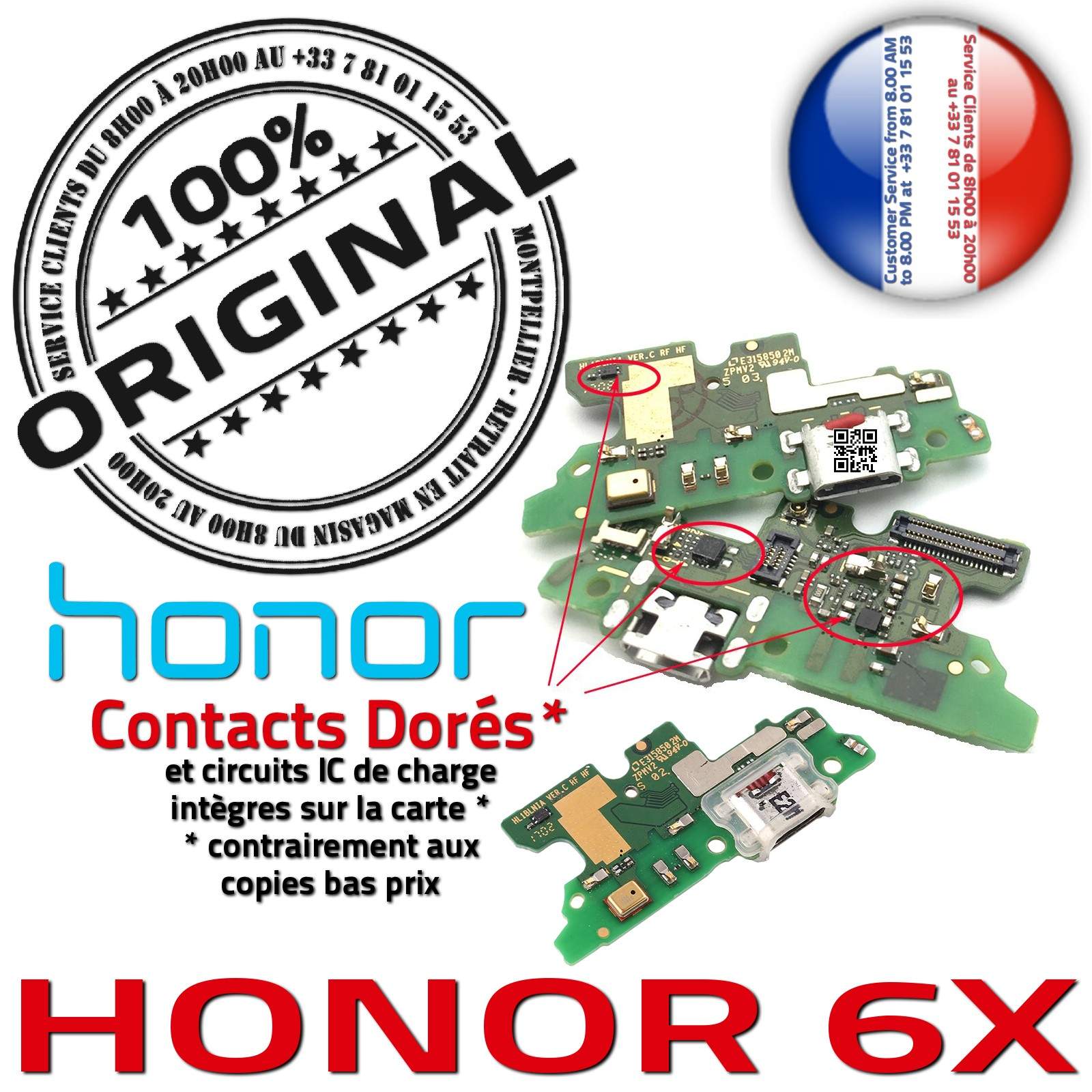 Téléphone Huawei Honor 6X ORIGINAL Connecteur Antenne SMA GSM Charge Prise Chargeur PORT USB Nappe OFFICIELLE Microphone Qualité