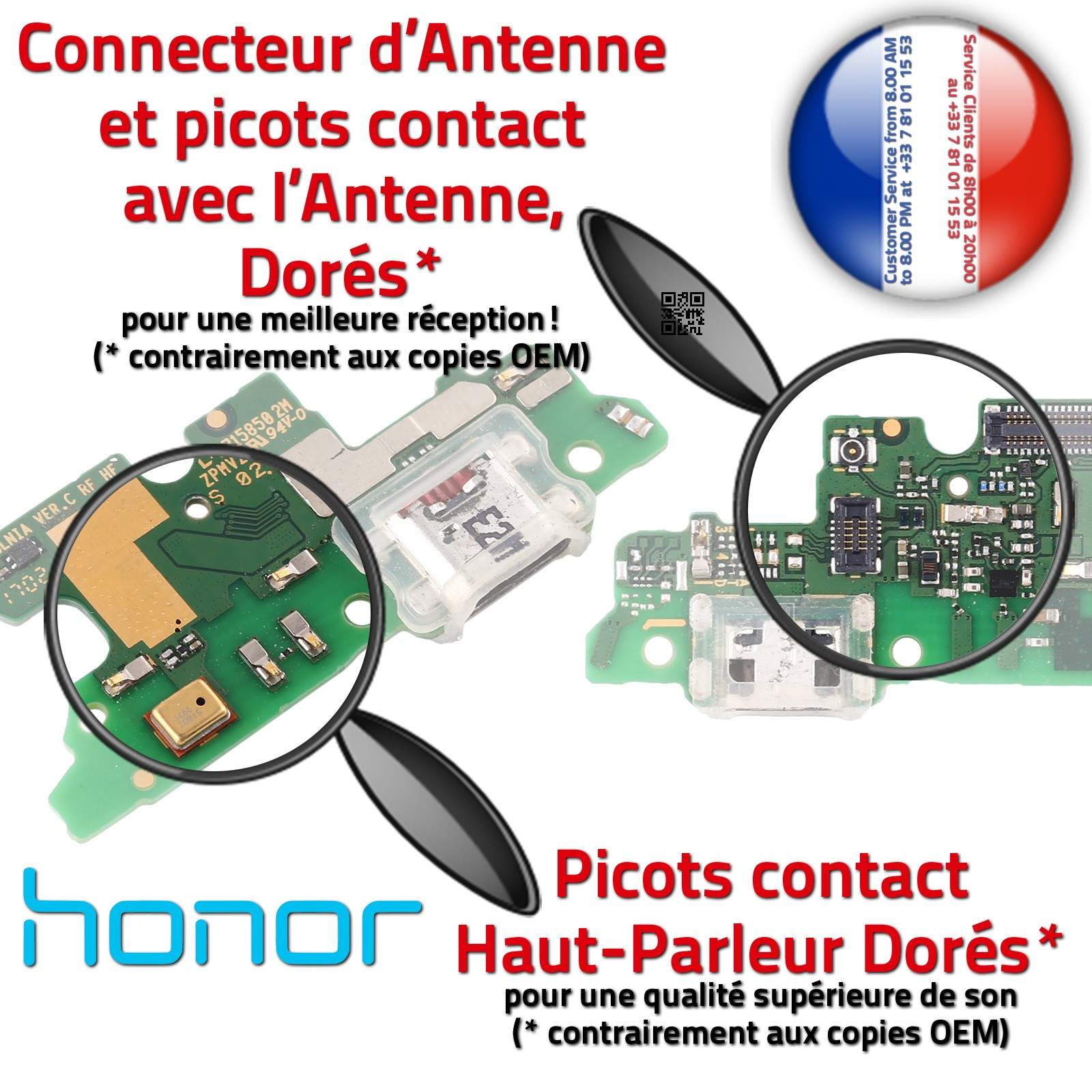 Téléphone Huawei Honor 6X ORIGINAL Connecteur Antenne SMA GSM Charge Prise Chargeur PORT USB Nappe OFFICIELLE Microphone Qualité