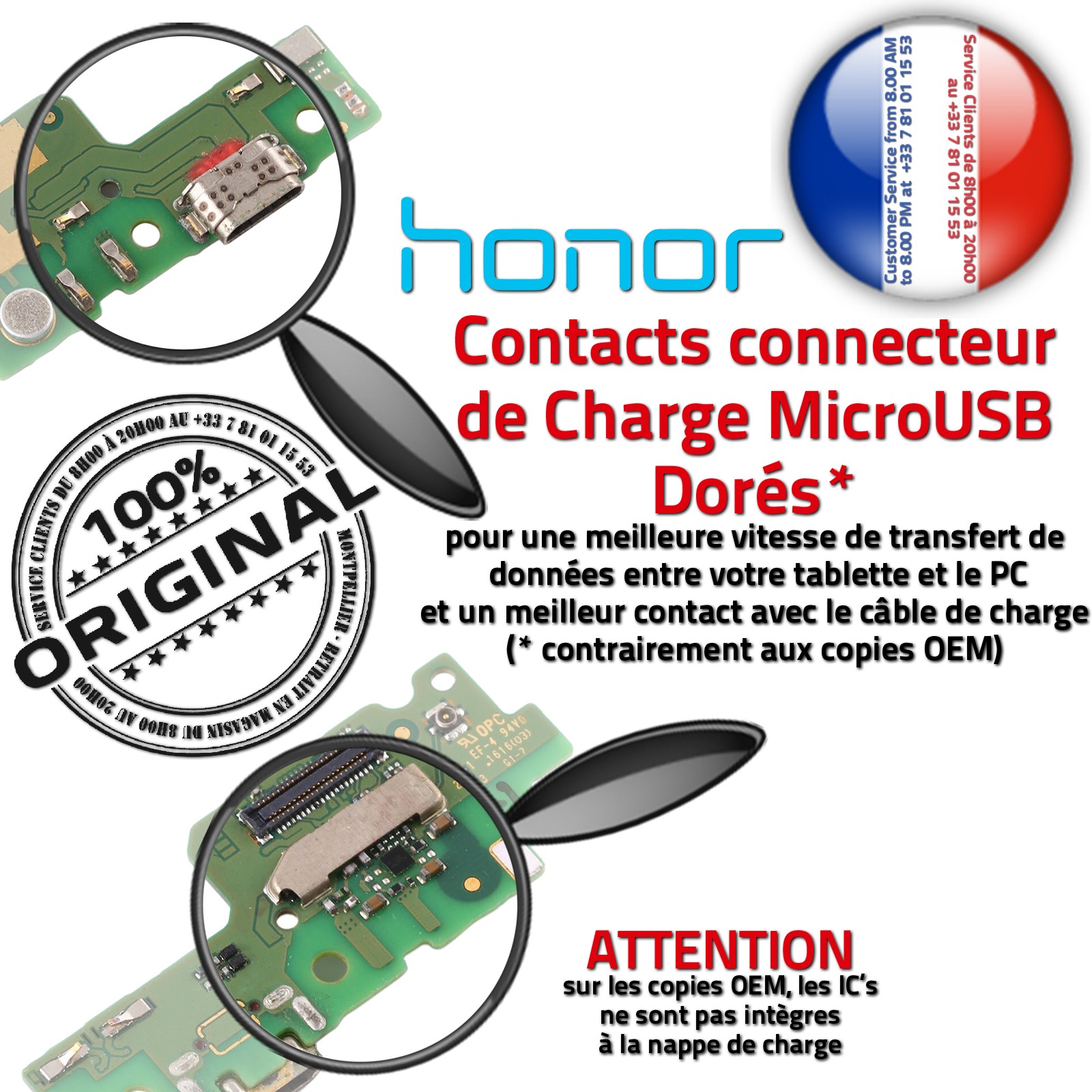 Réparation Chargeur Micro USB C Origine Connecteur de Charge Rapide ORIGINAL Changer Câble Prise Alimentation PORT Remplacement Écouteur Téléphone AUDIO Type-C Honor 5A Réseau Antenne SMA JACK Sonde Température Filtre Haut-Parleur Nappe Qualité Microphone