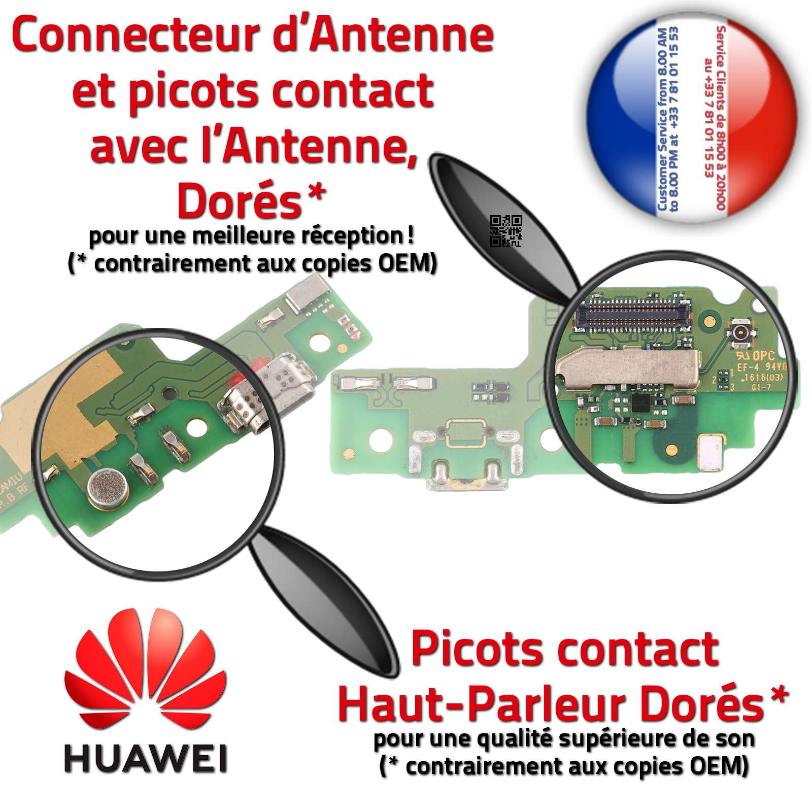 Huawei Y6-2 ORIGINAL Connecteur Antenne SMA GSM Charge Prise Chargeur Téléphone PORT USB Nappe OFFICIELLE Microphone Qualité