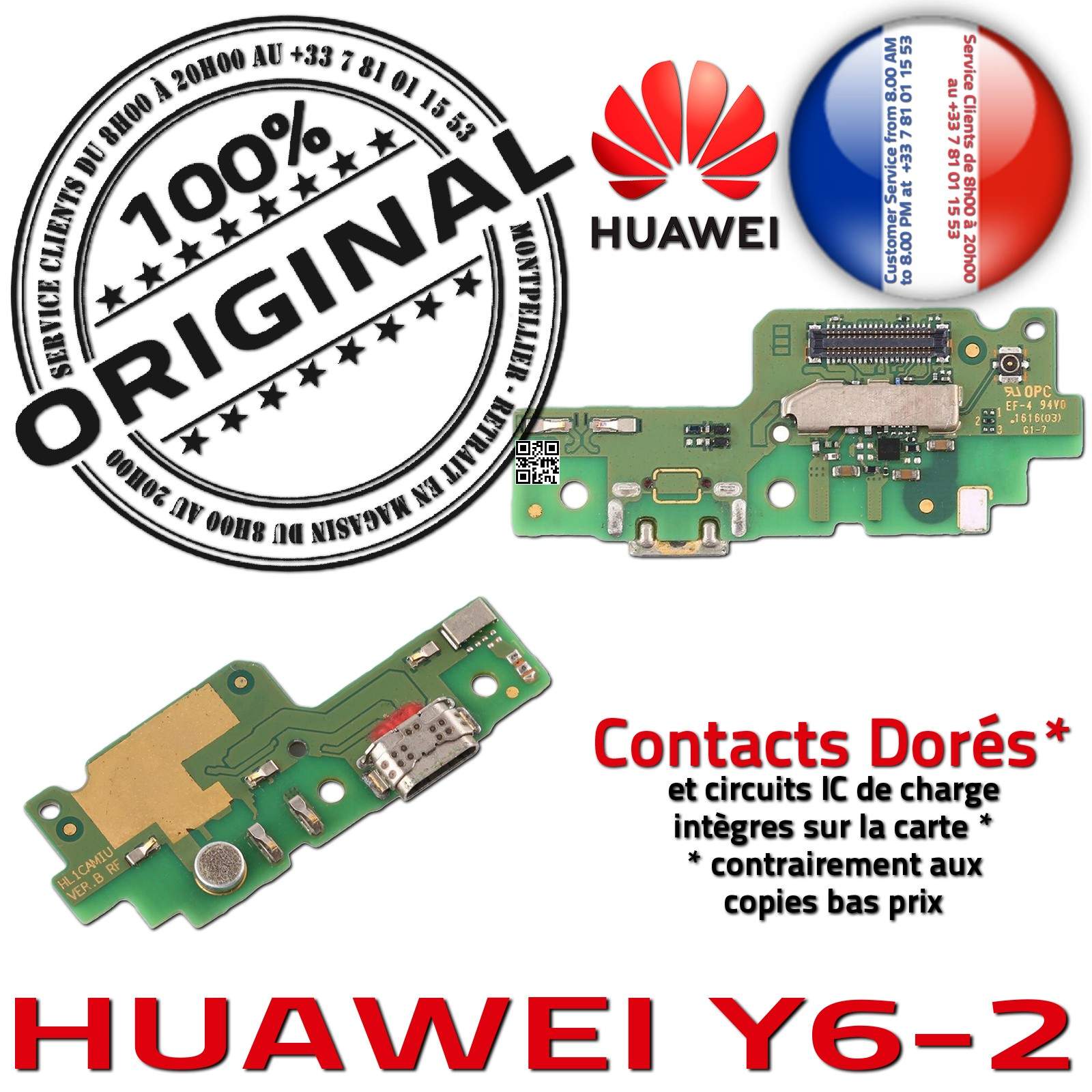 Huawei Y6-2 PORT Chargeur ORIGINAL Téléphone Prise Charge USB Nappe Micro OFFICIELLE Qualité Microphone Antenne Câble JACK