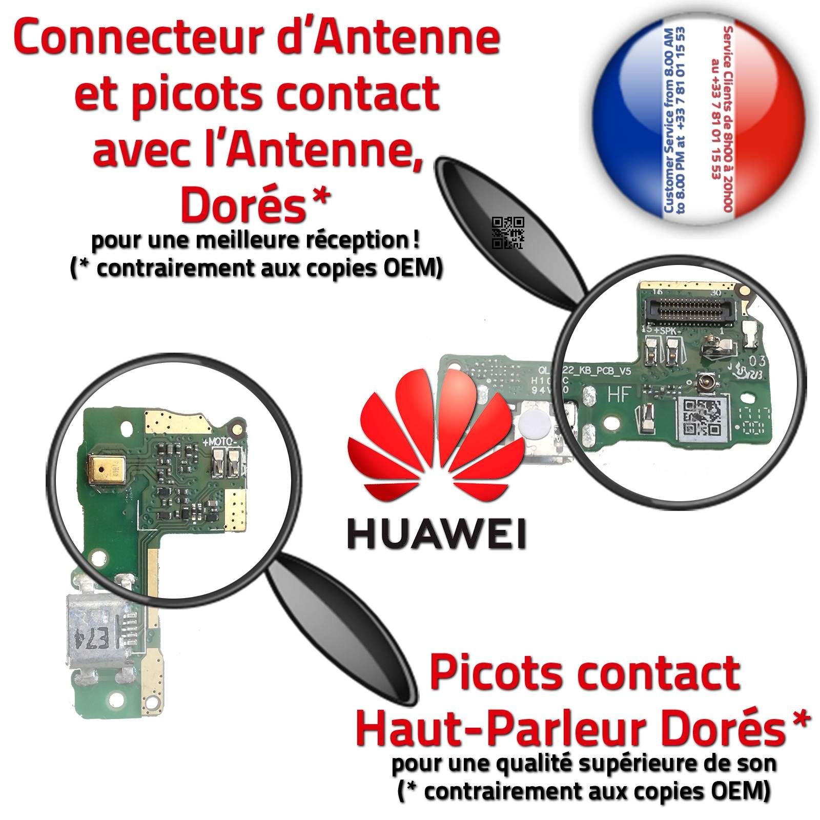 Téléphone Huawei Y6 PRO 2017 ORIGINAL Connecteur Antenne RESEAU Charge Prise Chargeur USB Nappe OFFICIELLE Microphone Qualité