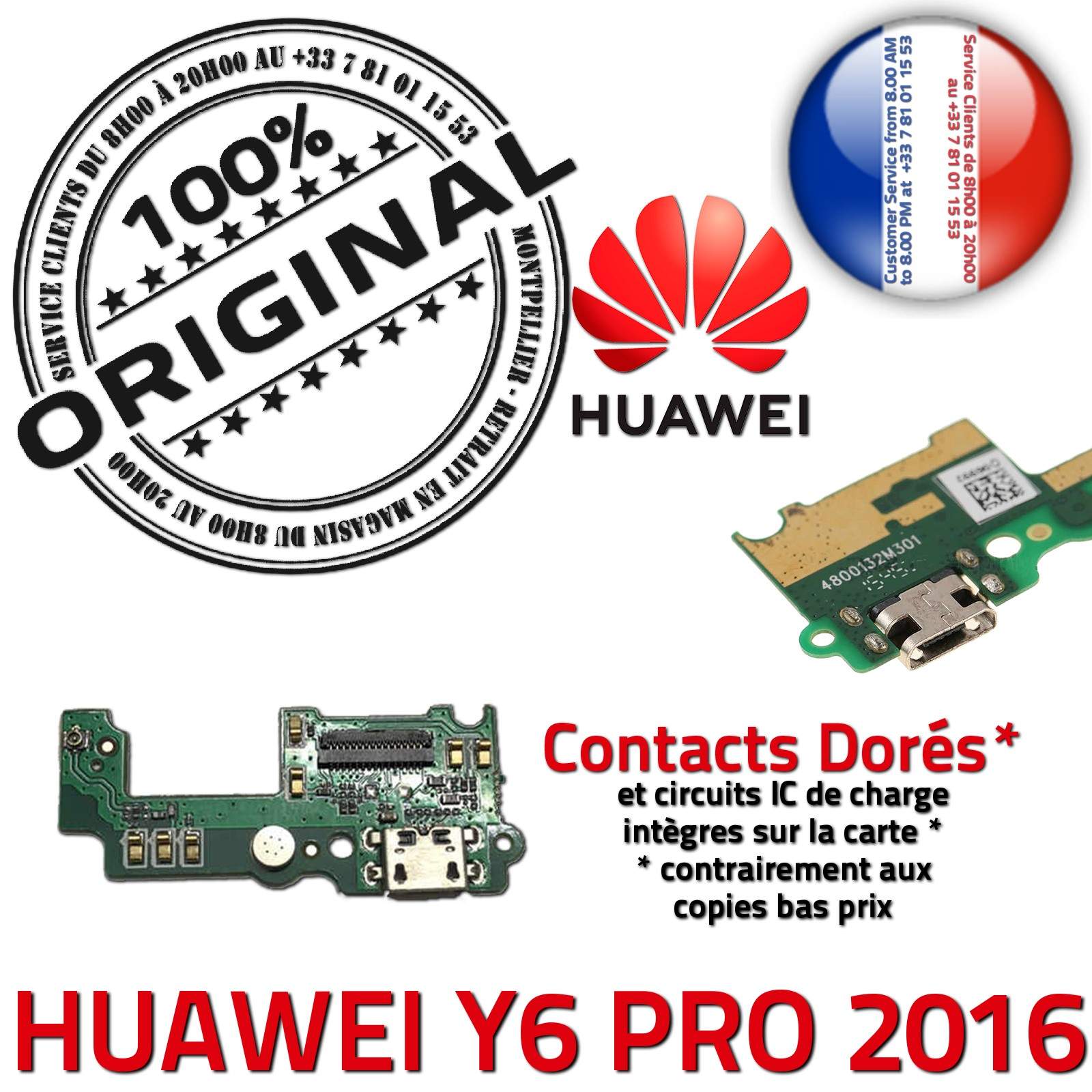 ORIGINAL Huawei Y6 PRO 2016 Microphone Téléphone Connecteur Charge Prise Chargeur USB Nappe OFFICIELLE Qualité Antenne RESEAU