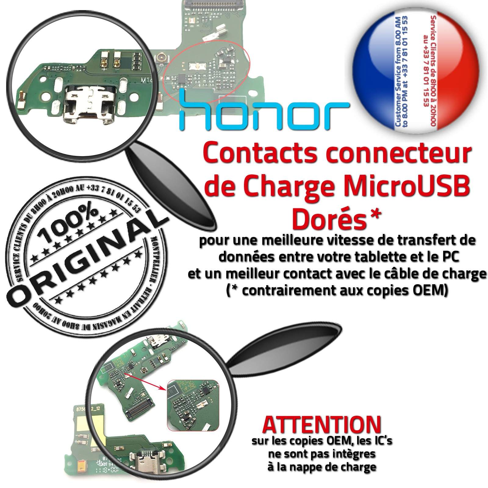 Sonde Température Filtre Haut-Parleurs Téléphone AUDIO DOCK Type-C Changer Câble Prise Alimentation PORT Honor 7C Réseau Antenne SMA JACK Remplacement Écouteurs Nappe Qualité Microphone Réparation Chargeur Micro USB C Connecteur de Charge Rapide ORIGINAL