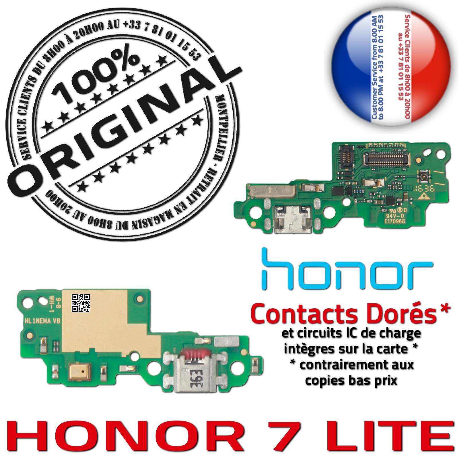 Honor 7 LITE Prise Branchement Chargeur Micro USB C ORIGINAL Téléphone PORT Nappe Charge OFFICIELLE Microphone Antenne Câble