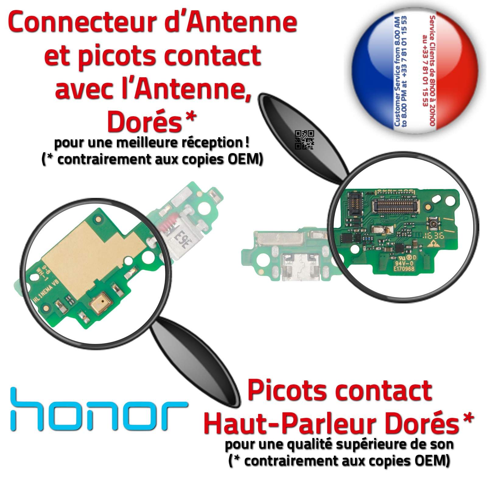Honor 7 LITE JACK Branchement Chargeur Micro USB C ORIGINAL Téléphone PORT Câble Nappe de Charge OFFICIELLE Microphone Antenne