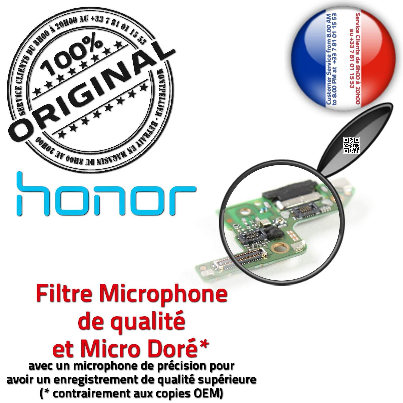 Honor 8 Prise Alimentation Chargeur PORT Charge ORIGINAL Nappe Câble USB Type-C