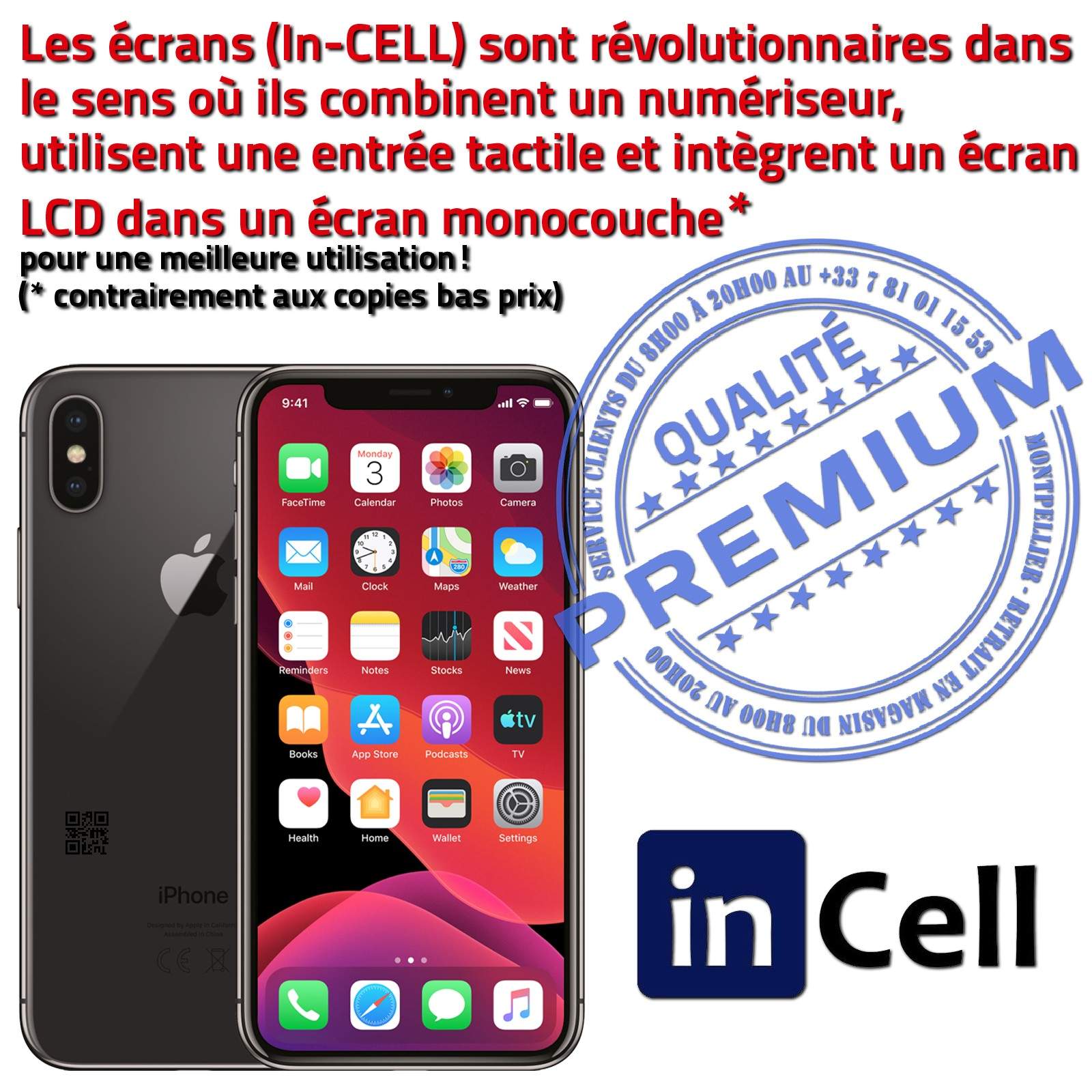 LCD iPhone XS A2097 In-CELL Qualité PREMIUM Écran Verre Multi-Touch Apple inCELL