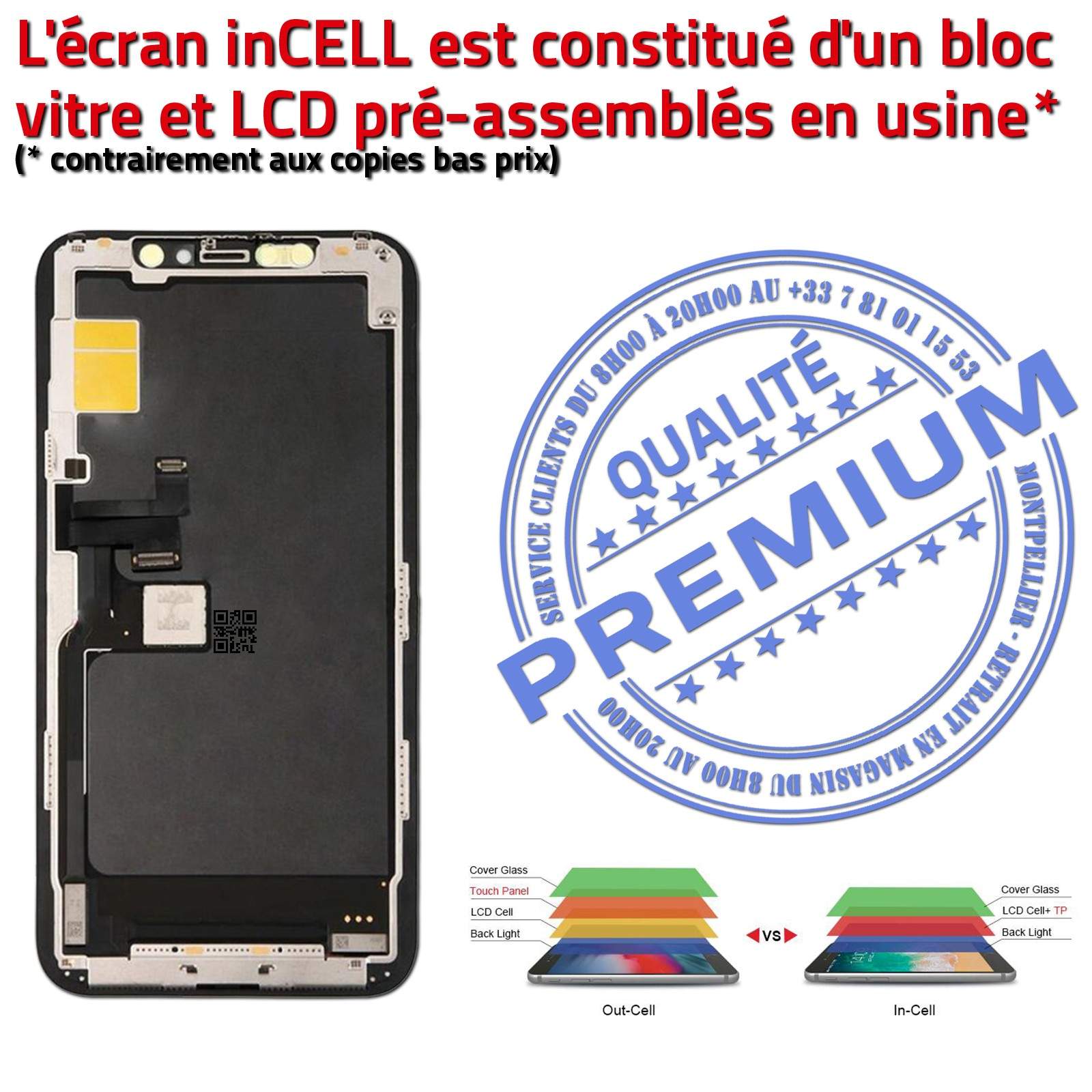 Vitre Tactile iPhone A2217 inCELL Apple PREMIUM Super Retina 5,8 pouces SmartPhone Affichage True Tone Cristaux Liquides 3D HD