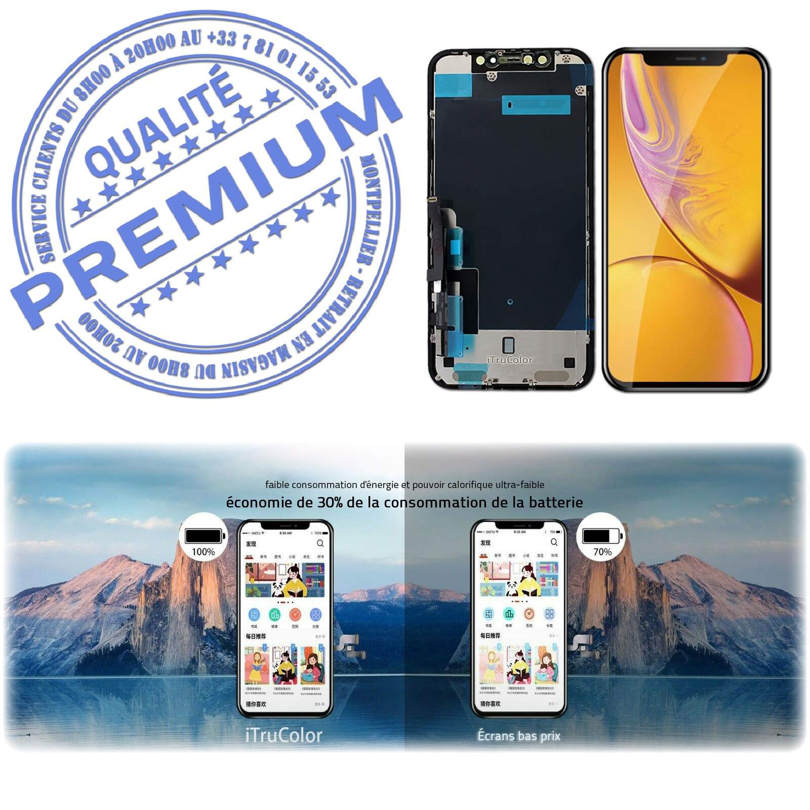 LCD iPhone XR A2105 Écran inCELL Apple PREMIUM Super Retina 6,1 pouces  Vitre SmartPhone Affichage True Tone Cristaux Liquides