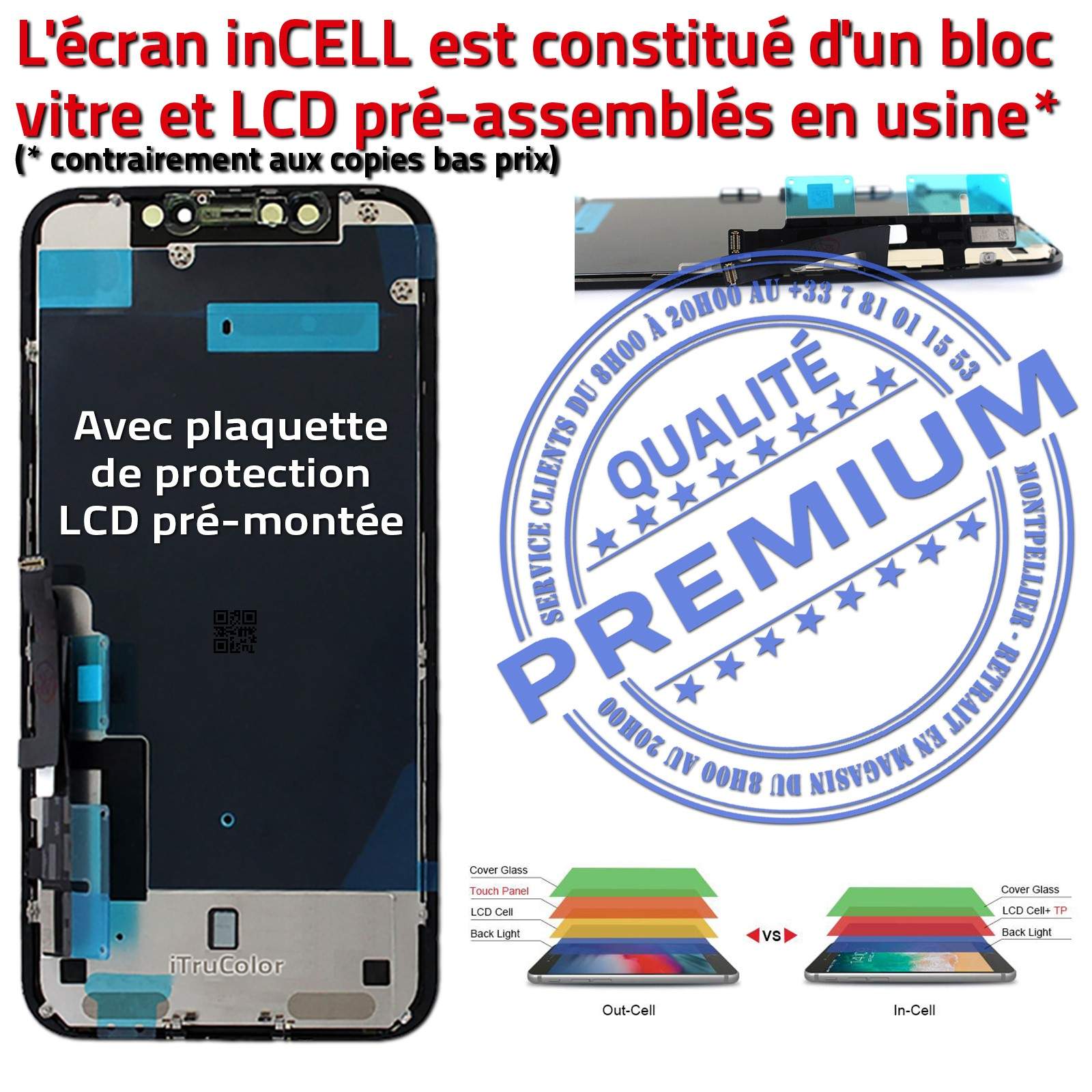 Écran Complet iPhone XR A2107 inCELL Apple PREMIUM Super Retina 6,1 in  Vitre SmartPhone Affichage True Tone Cristaux Liquides