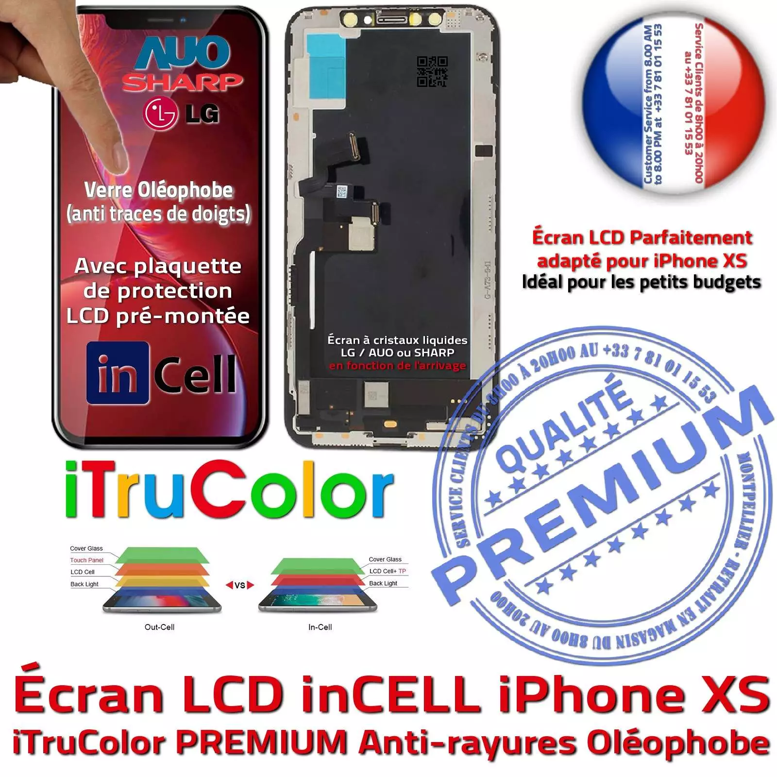 Verre Tactile iPhone XS inCELL iTruColor PREMIUM Écran Verre Multi-Touch SmartPhone Affichage True Tone LCD LG HDR Oléophobe
