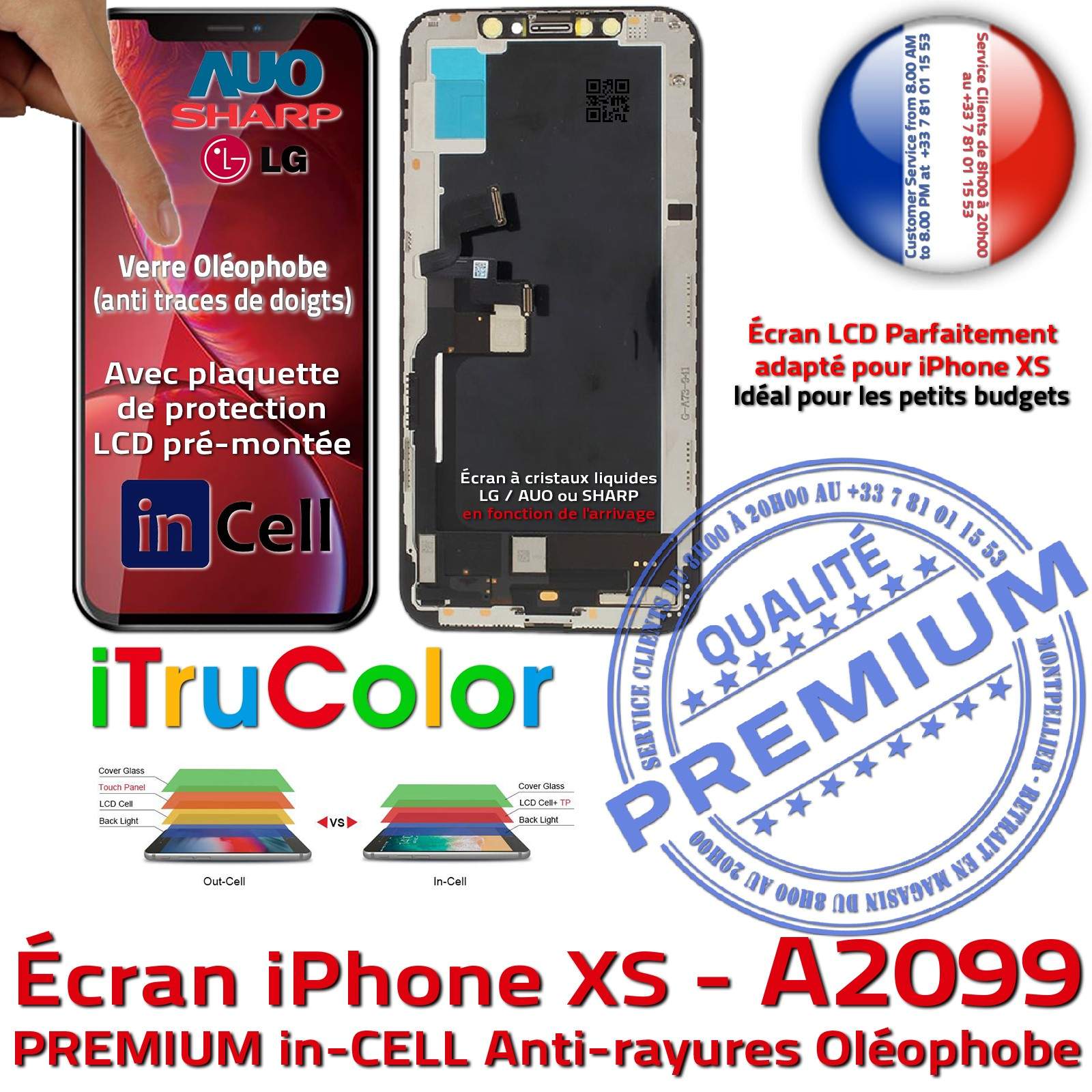 HDR PREMIUM Verre Tactile iPhone A2099 iTruColor inCELL Qualité LCD SmartPhone 3D Touch Réparation Écran HD Super Retina 5.8 in
