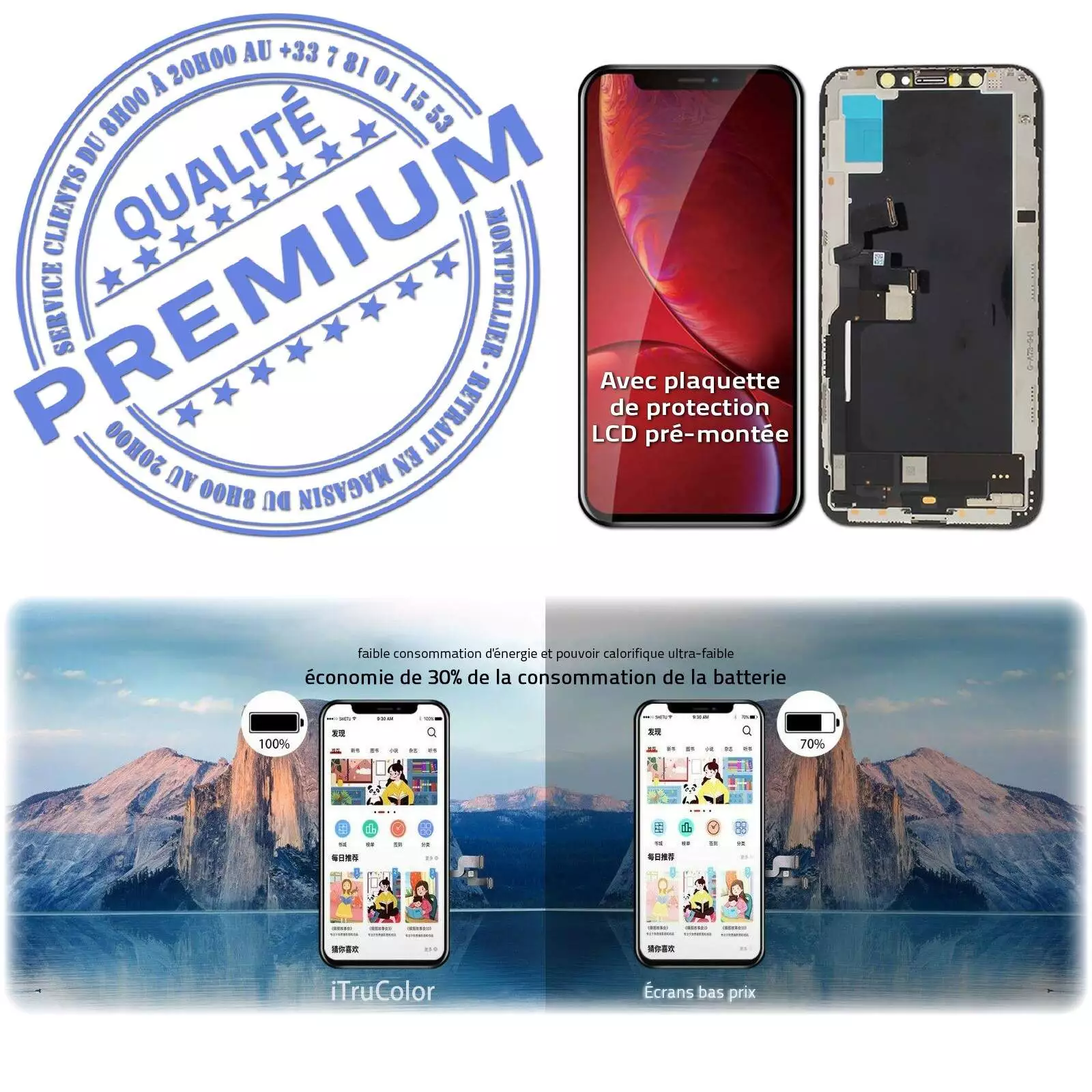 Verre Multi-Touch inCELL iPhone XS A2099 Apple LCD PREMIUM SmartPhone Touch Remplacement Écran Cristaux Liquides iTruColor