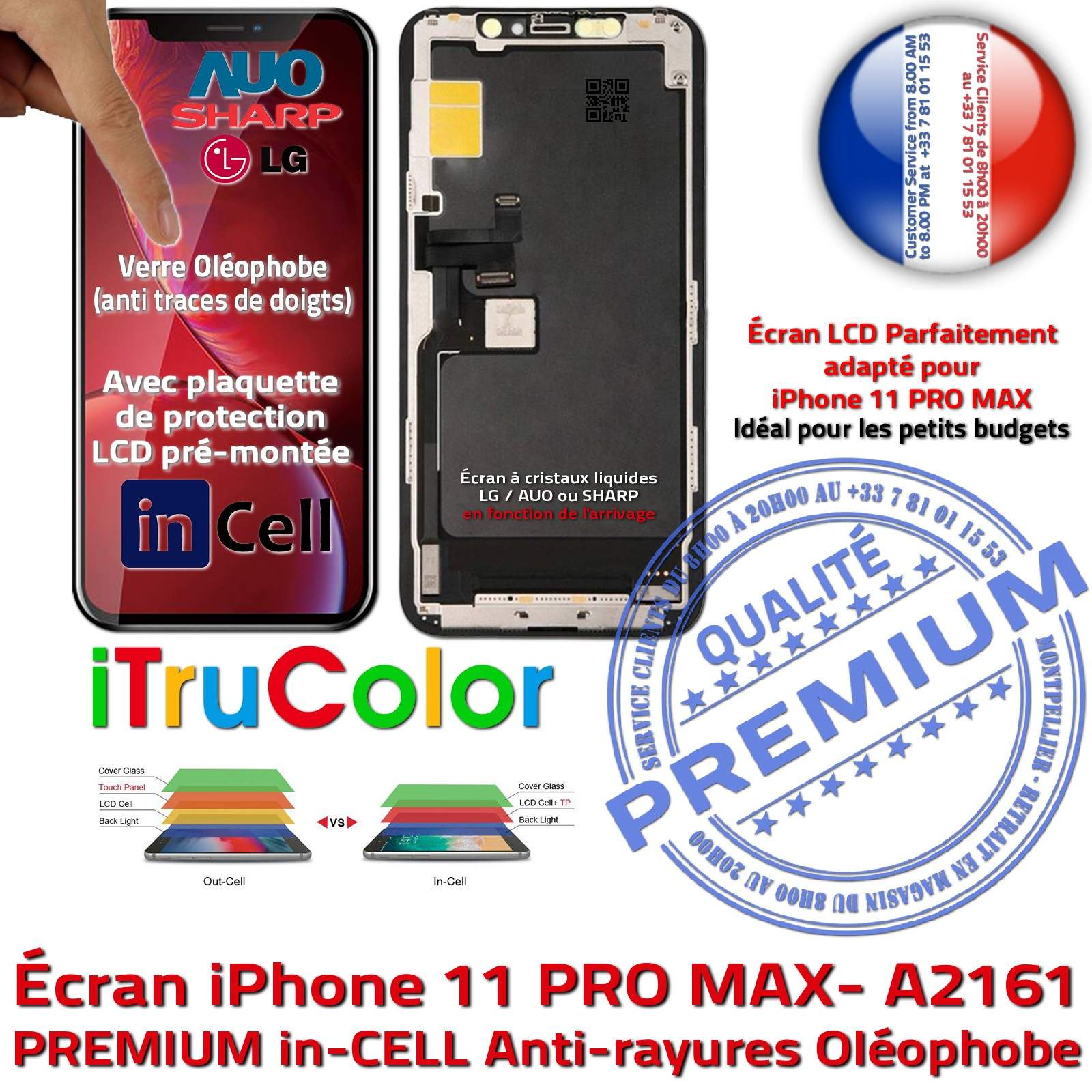 Écran Tactile iPhone A2161 inCELL Apple PREMIUM Super Retina 6,5 in Vitre SmartPhone Affichage True Tone Cristaux Liquides