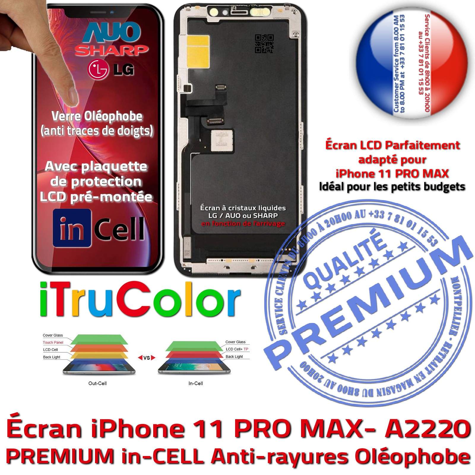 Verre Multi-Touch inCELL Réparation Tactile Apple iPhone A2220 PREMIUM SmartPhone Affichage Écran True Tone LCD HD Retina