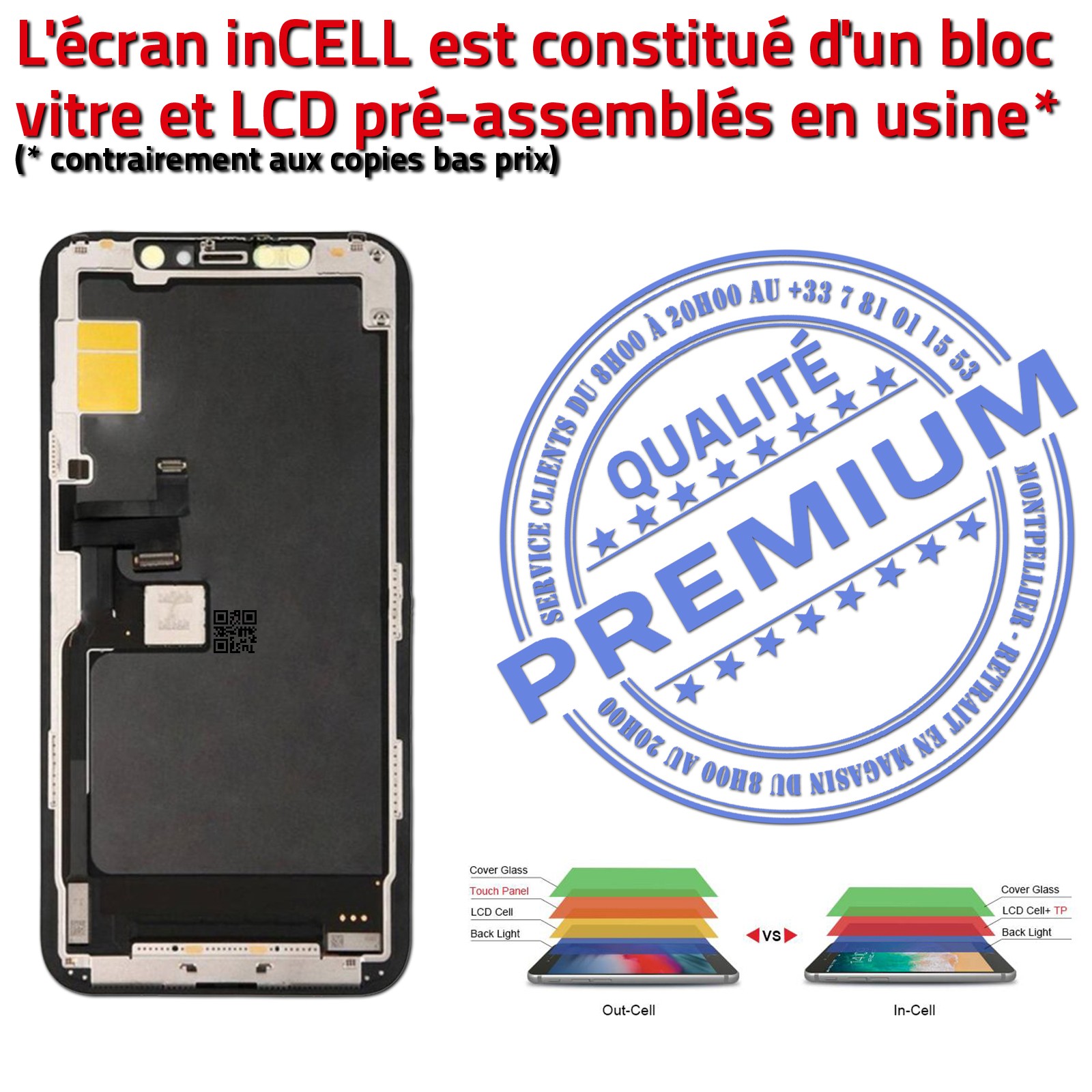 Verre Multi-Touch inCELL Réparation Tactile Apple iPhone A2220 PREMIUM SmartPhone Affichage Écran True Tone LCD HD Retina